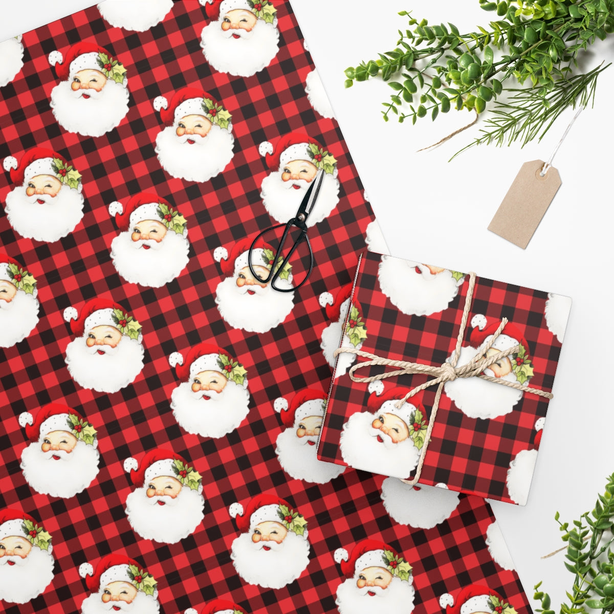 Buffalo Plaid Vintage Santa Wrapping Paper