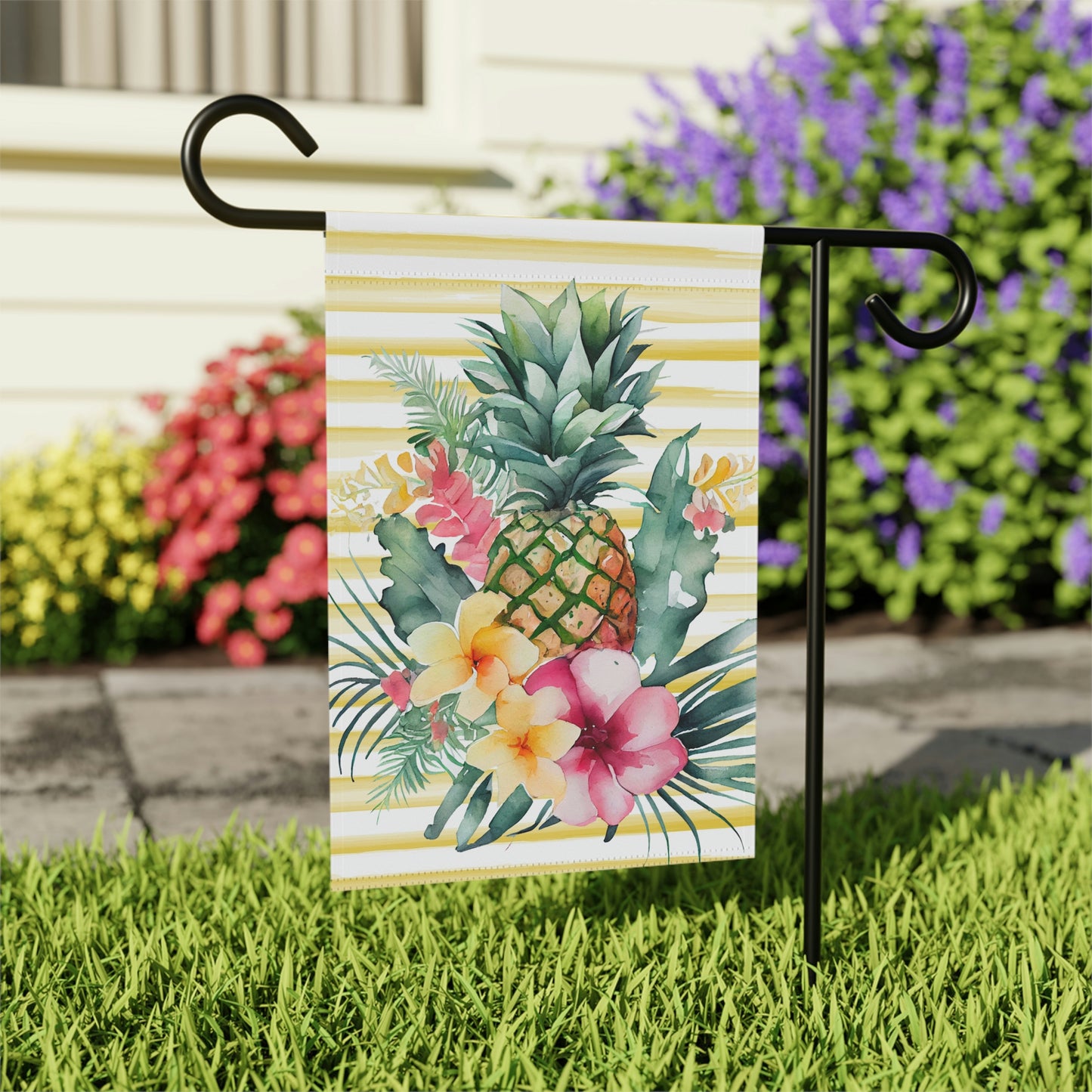 Pineapple Summer Yellow Striped Tropical Garden Flag