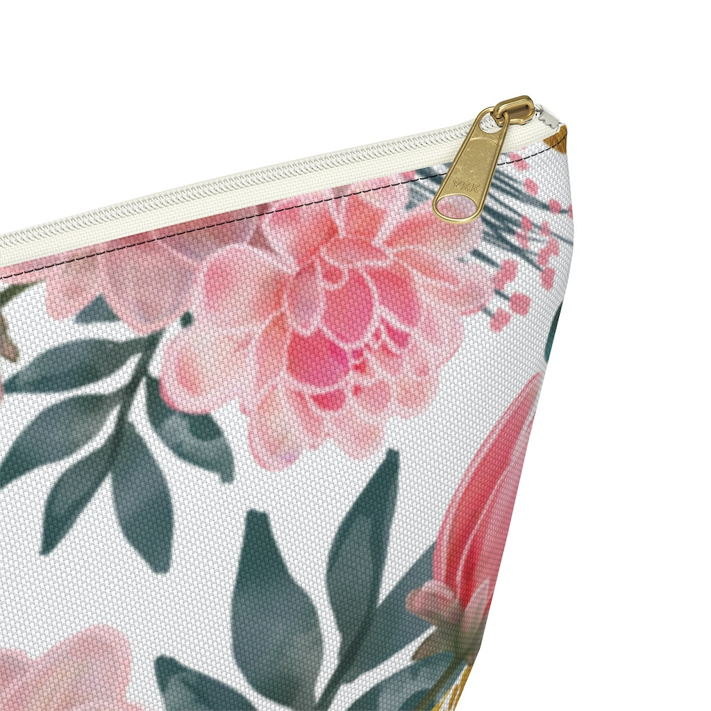White Peony Accessory Pouch w T-bottom, Floral Bag, Flower Make Up Bag Bags