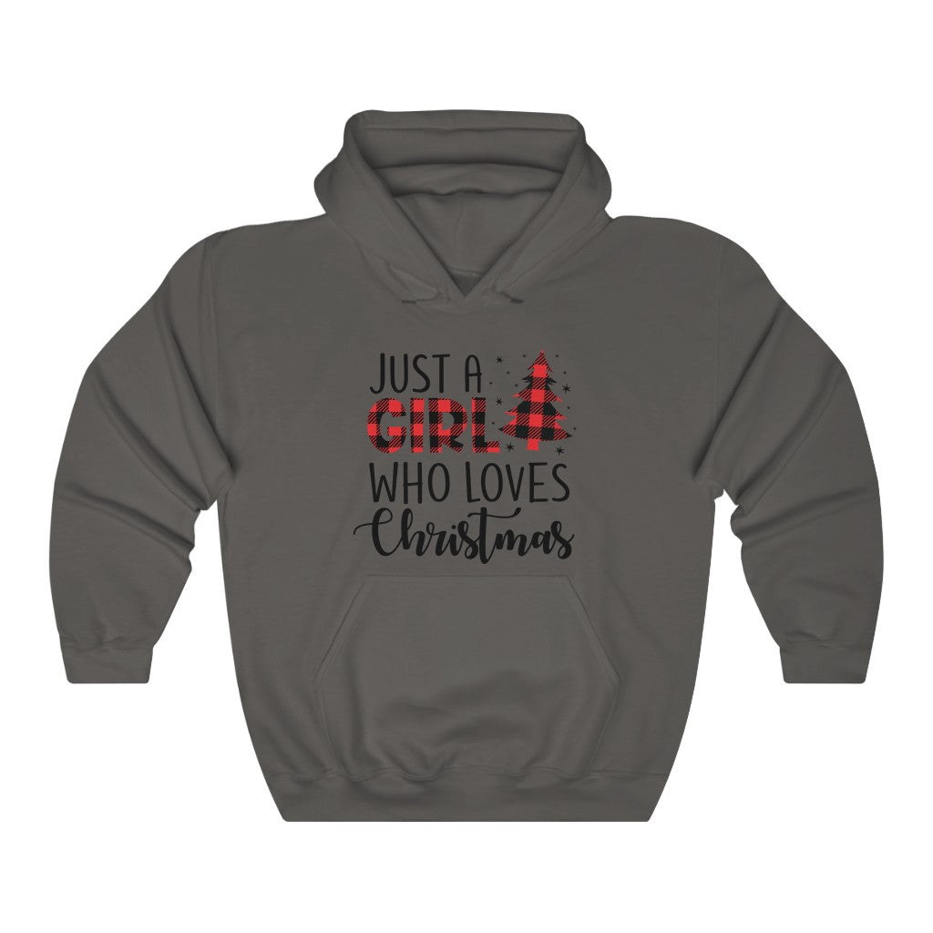 Just A Girl Who Love Christmas Hooded Sweatshirt, Buffalo Plaid Sweatshirt, Christmas Hoodie Hoodie