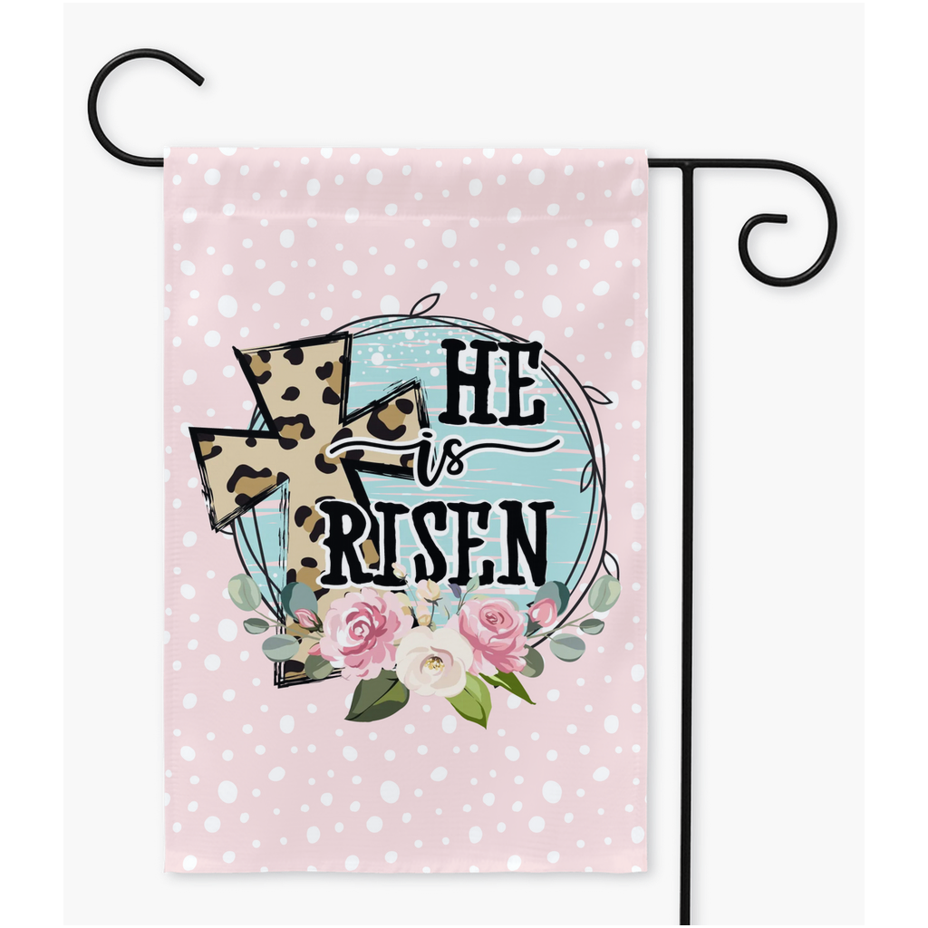 He is Risen Pink Easter Garden Flag Flag
