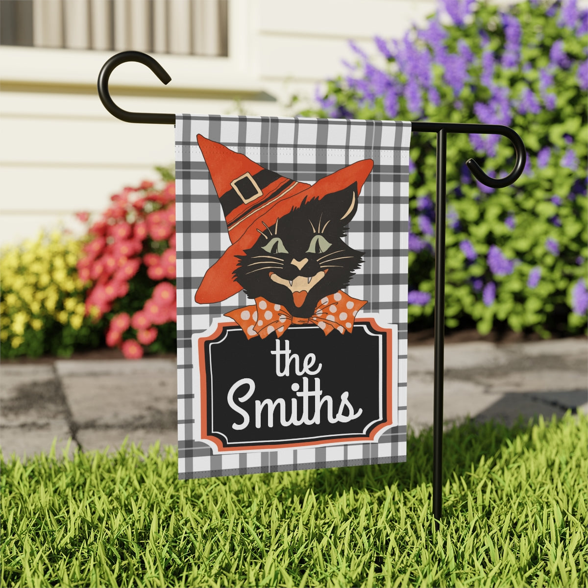 Vintage Halloween Cat Personalized Garden Flag