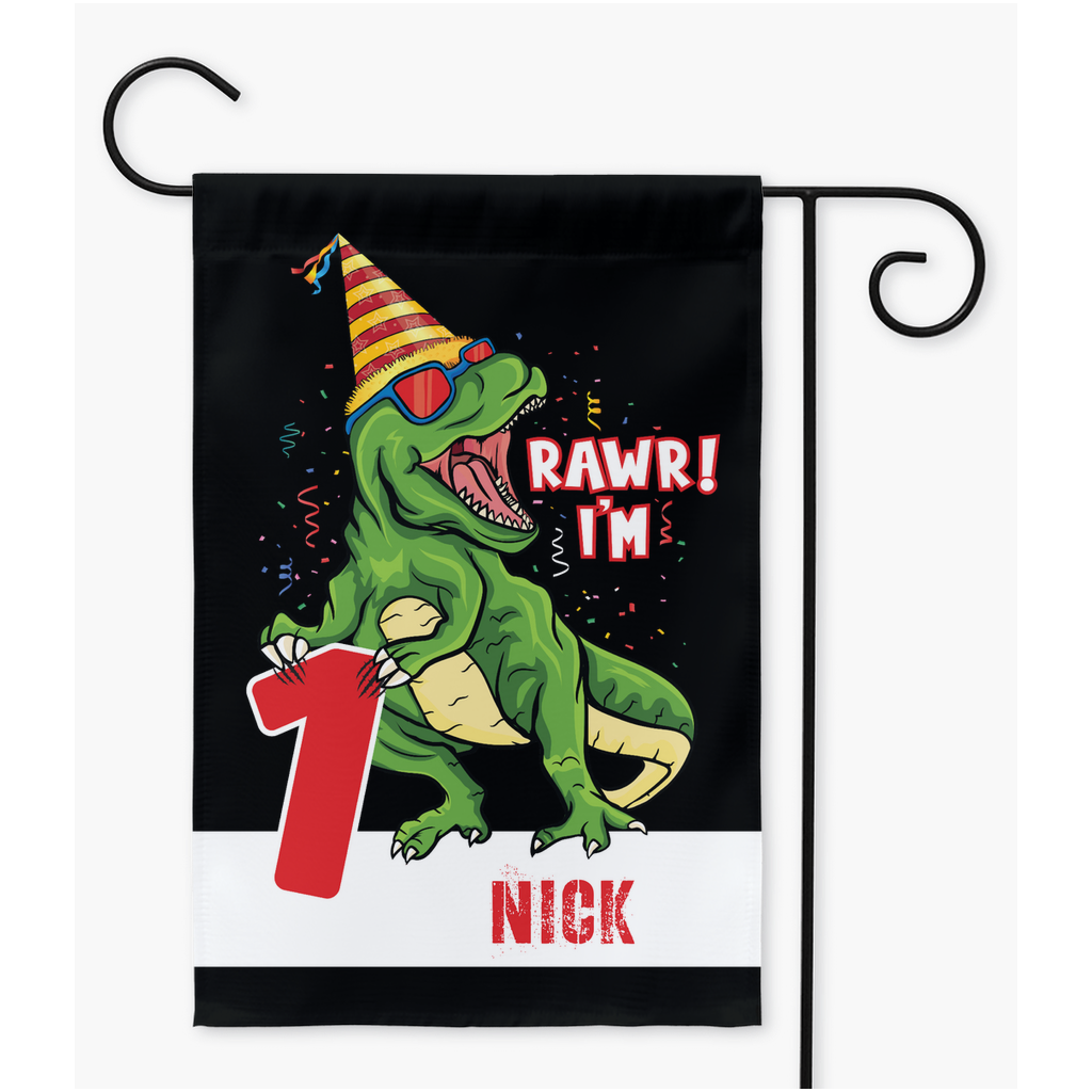 Custom Dino Birthday Party Yard Flags Flag