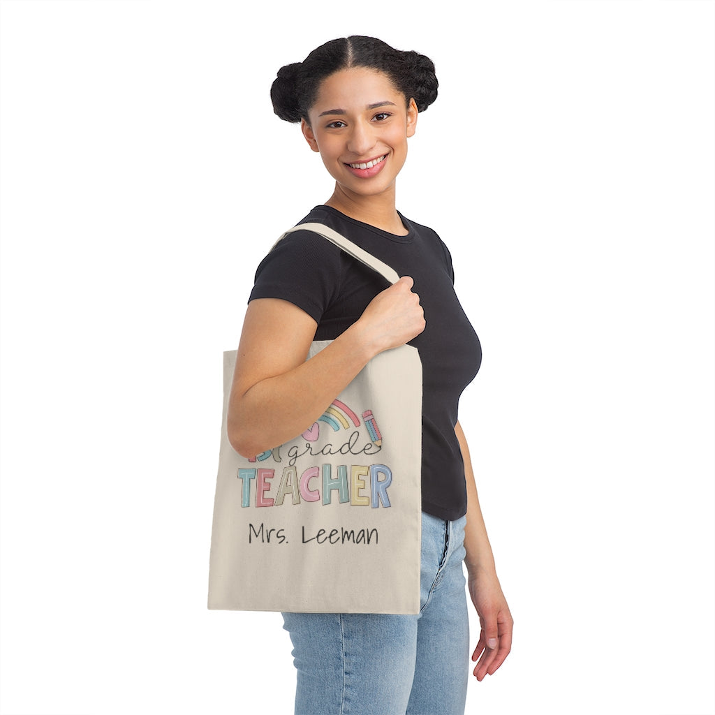 Personalized Teacher Bag, First Grade, Custom Teacher Tote Bag, Teacher Appreciation Gift, Canvas Tote Bag, Rainbow, Leopard Teacher Gift Bags