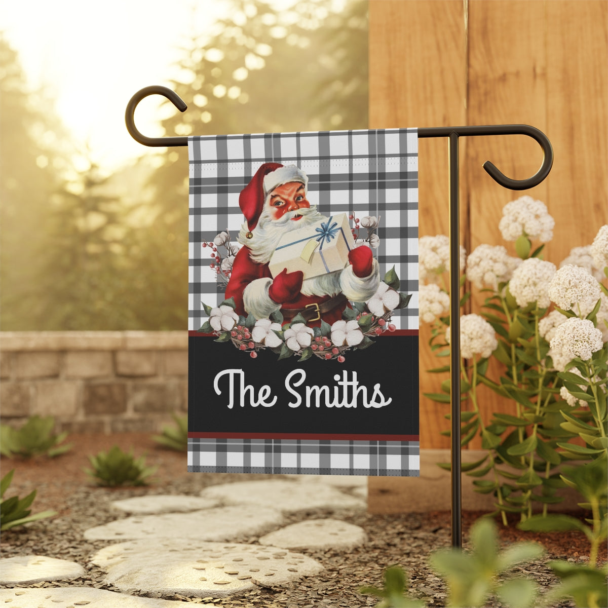 Personalized Vintage Santa Christmas Garden Flag