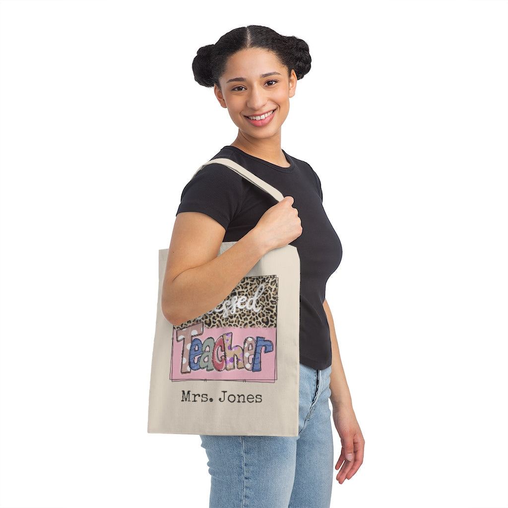 Personalized Teacher Bag, Custom Teacher Tote Bag, Teacher Appreciation Gift, Canvas Tote Bag, Blessed Teacher, Leopard Teacher Gift Bags