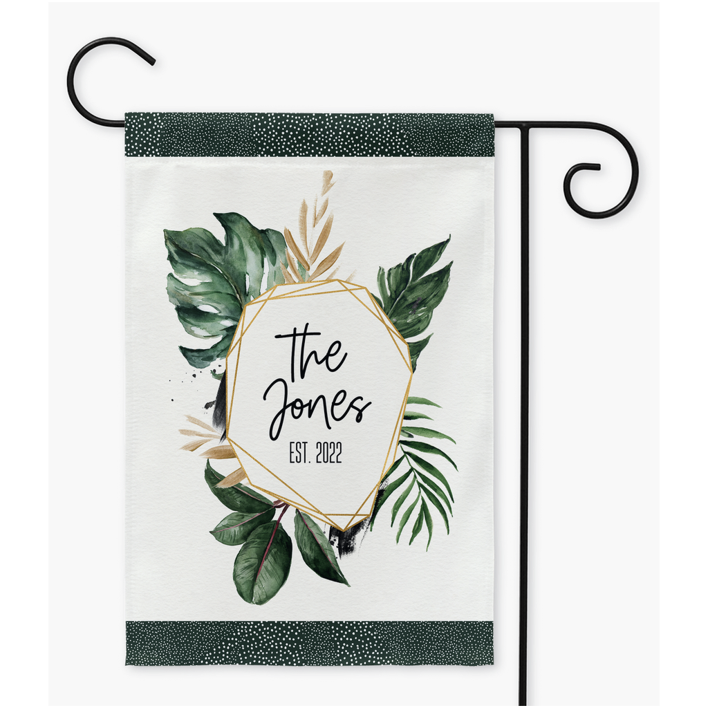 Gold Frame Family Name Garden Flag Flag
