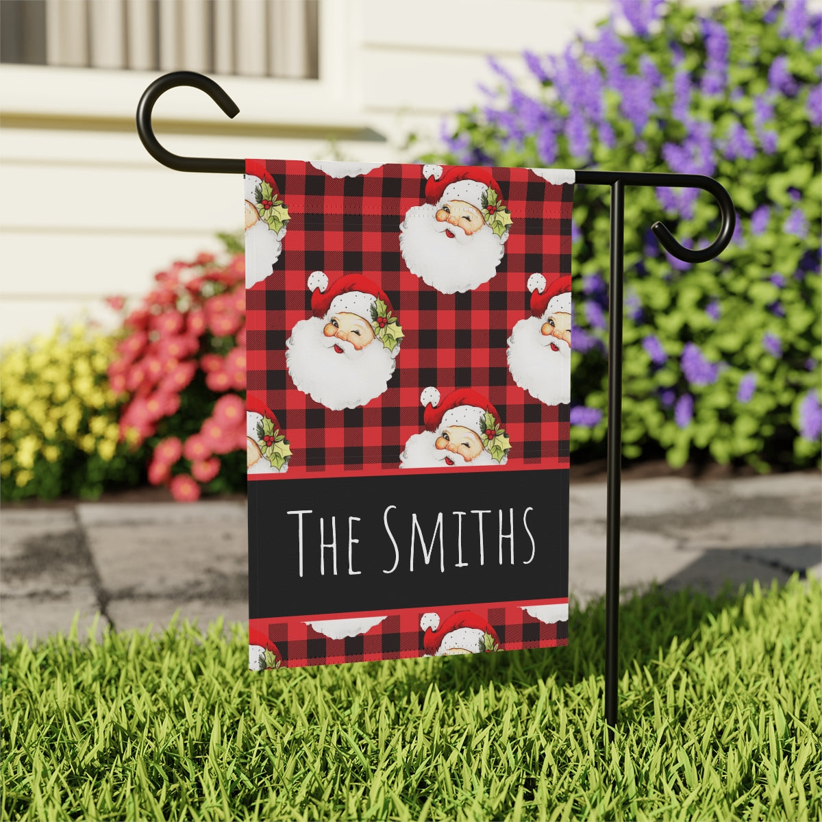 Buffalo Plaid Vintage Santa Personalized Christmas Garden Flag