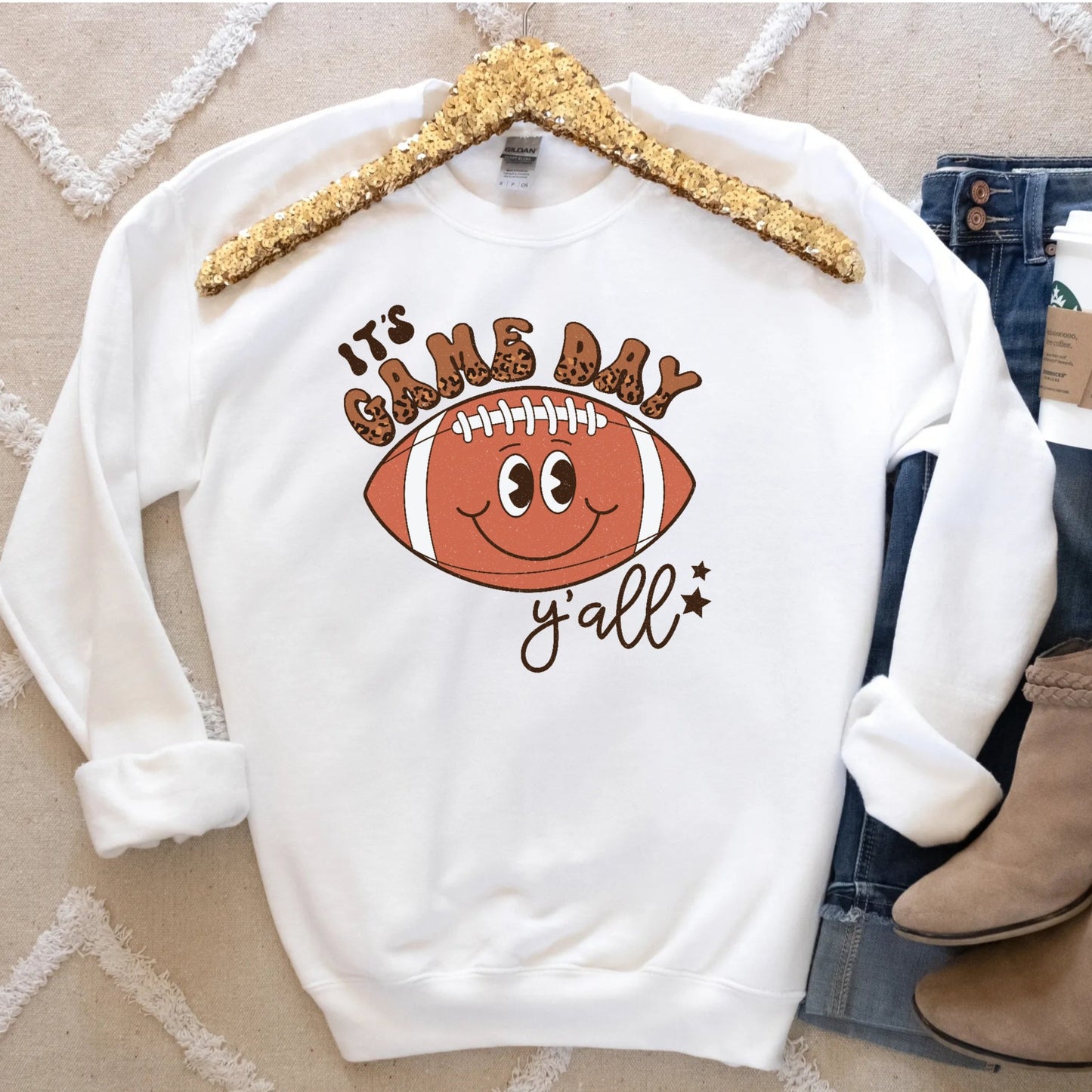 Its Game Day Yall Leopard Retro Womens Sweatshirt