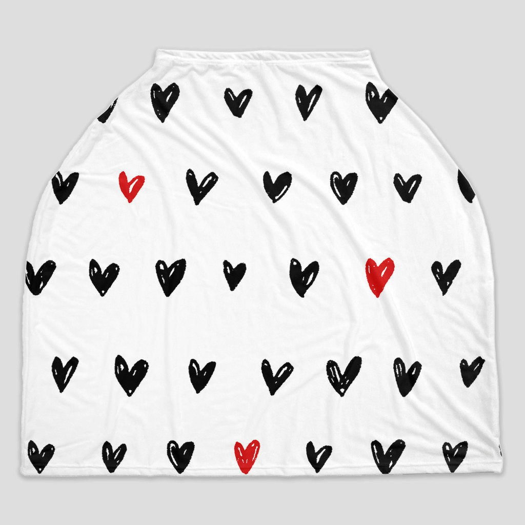Heart Nursing Cover, Black and White Breastfeeding Cover, Nursing Cover Up, New Baby Gift, Infinity Scarf, Car Seat Cover, Shopping Cart Nursing Cover