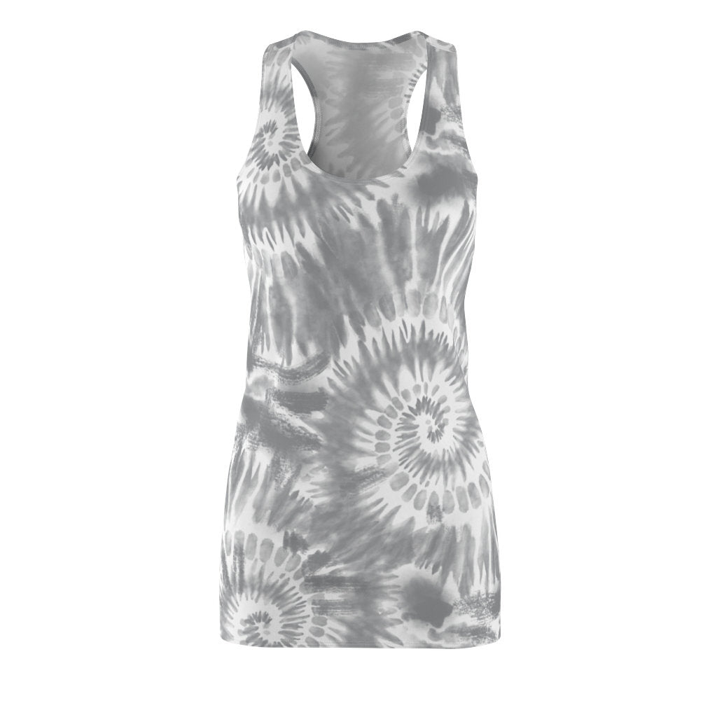 Women's Racerback Gray and White Tie Dye Dress Dress