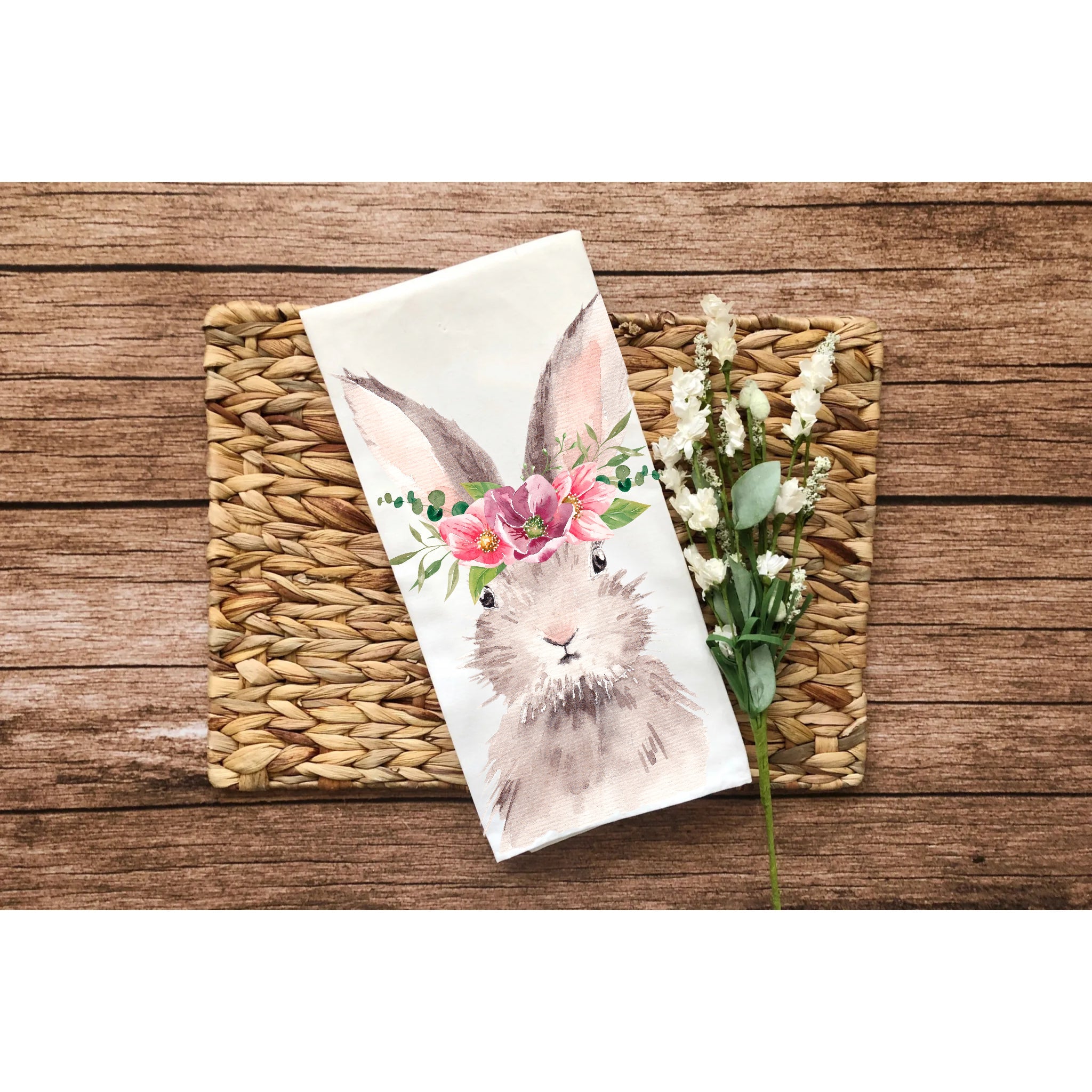 Happy Easter Tea Towel with Bunny — Carolee's
