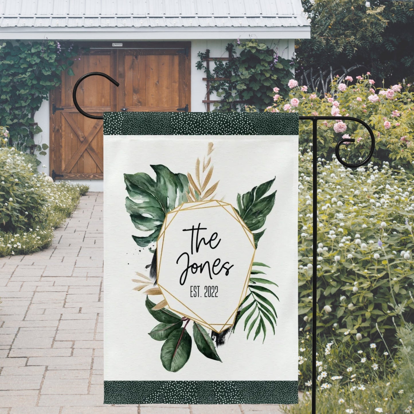Gold Frame Family Name Garden Flag Flag