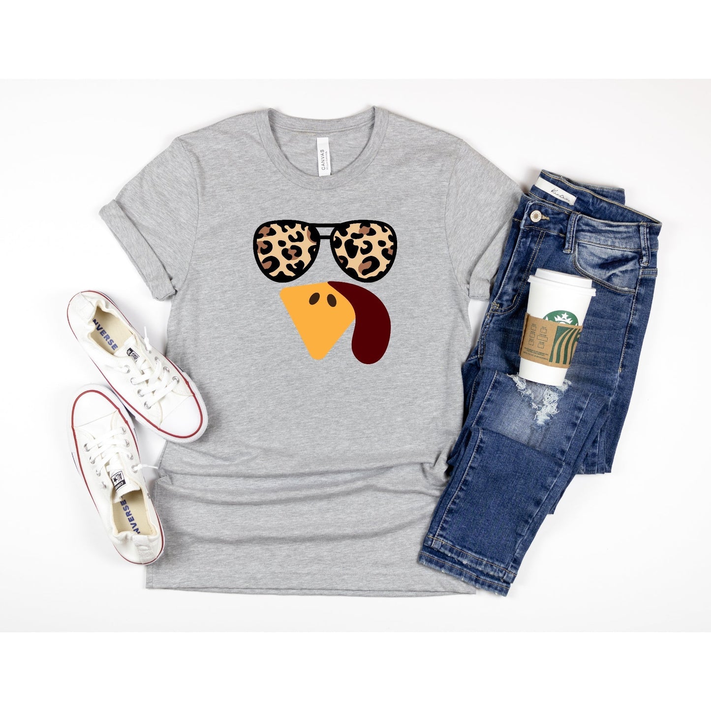 Thanksgiving Tshirt - Leopard Turkey with Sunglasses T-Shirt
