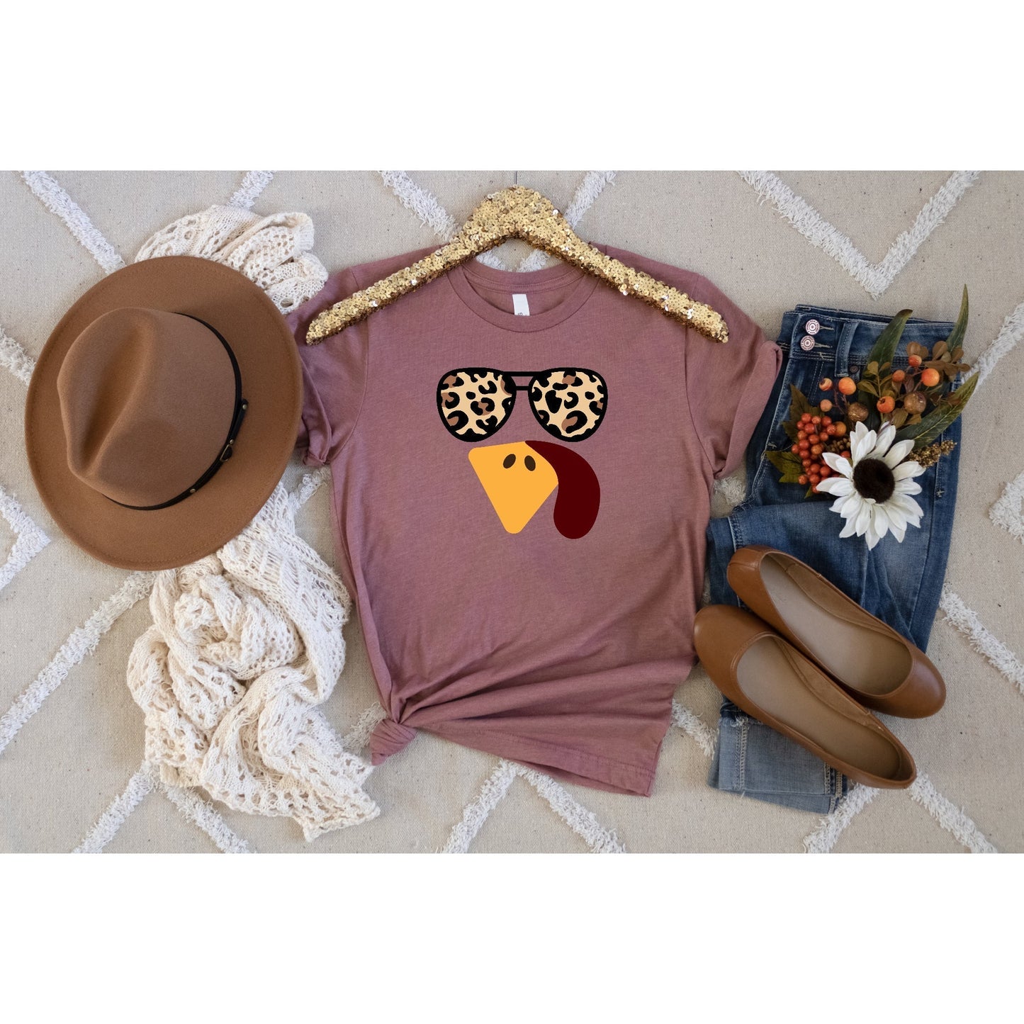 Thanksgiving Tshirt - Leopard Turkey with Sunglasses T-Shirt