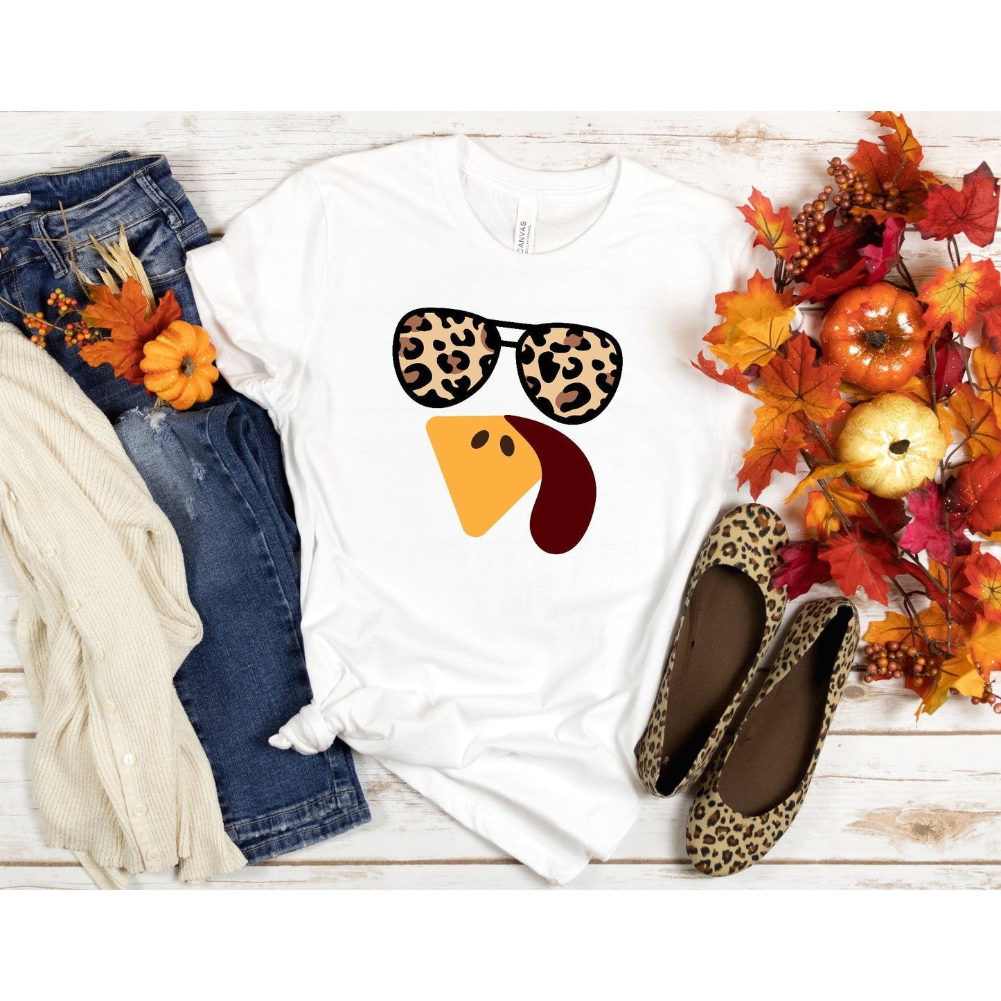 Thanksgiving Tshirt - Leopard Turkey with Sunglasses T-Shirt