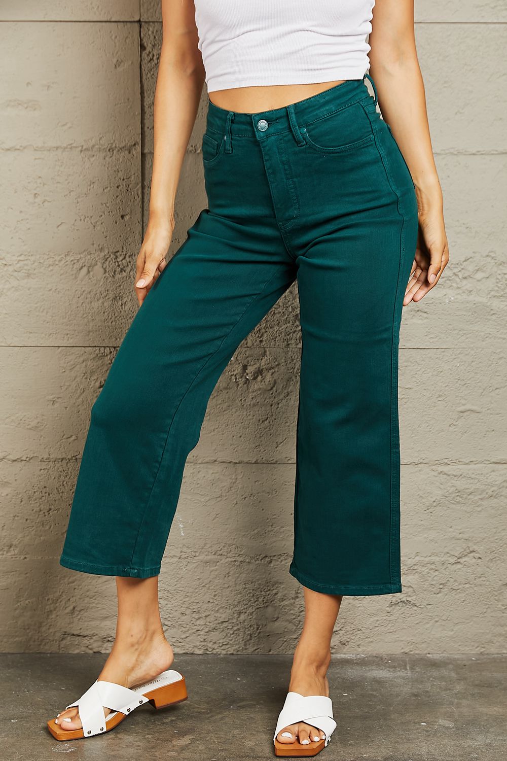 Judy Blue Hailey Full Size Tummy Control High Waisted Cropped Wide Leg Jeans 