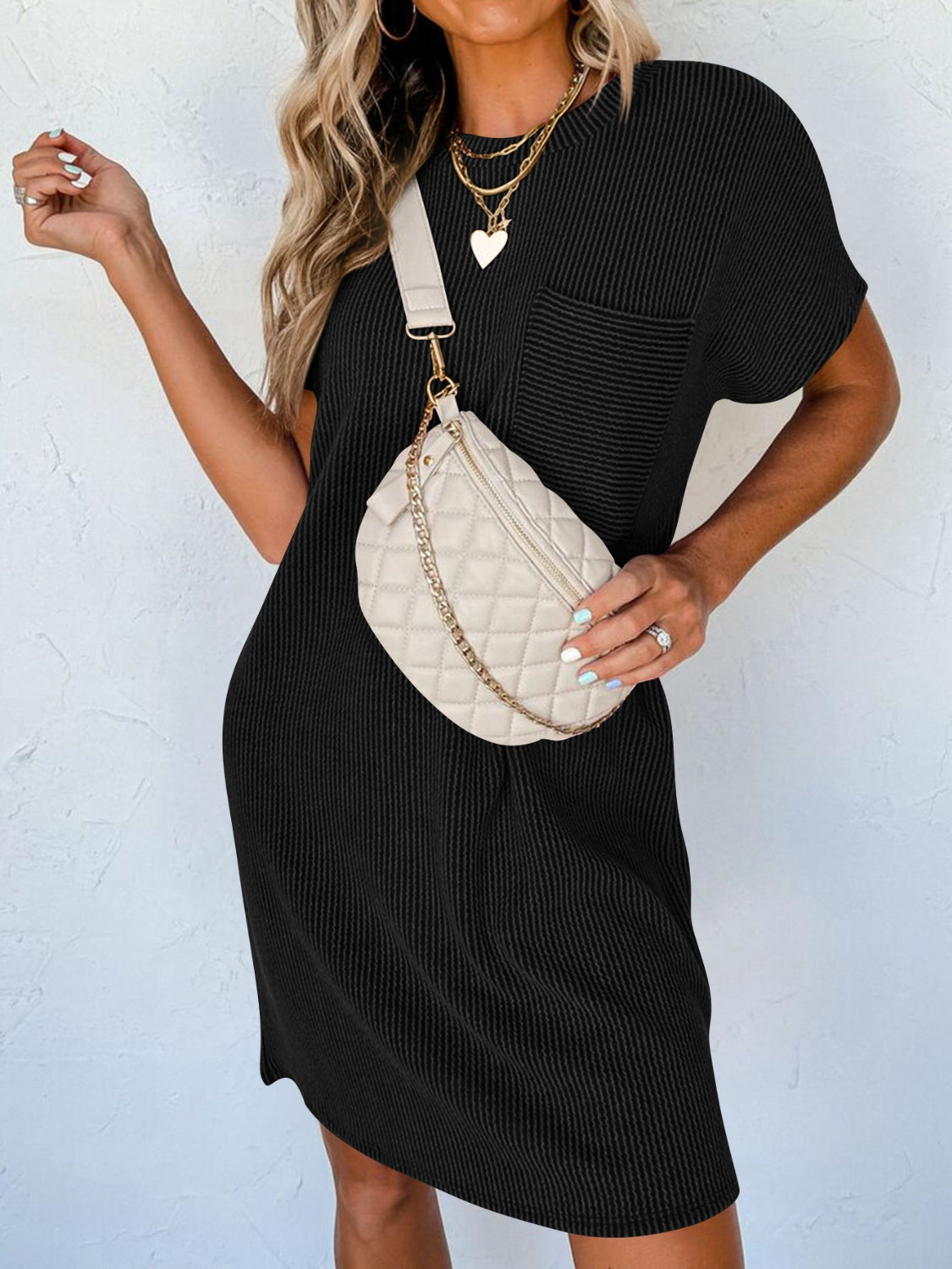 Round Neck Short Sleeve Mini Dress - Premium  - Just $22.80! Shop now at Nine Thirty Nine Design