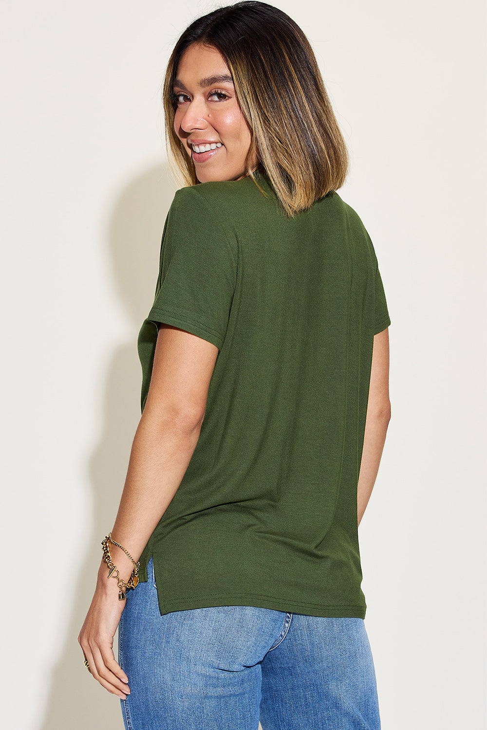 Basic Bae Full Size V-Neck High-Low T-Shirt - Premium  - Just $19! Shop now at Nine Thirty Nine Design