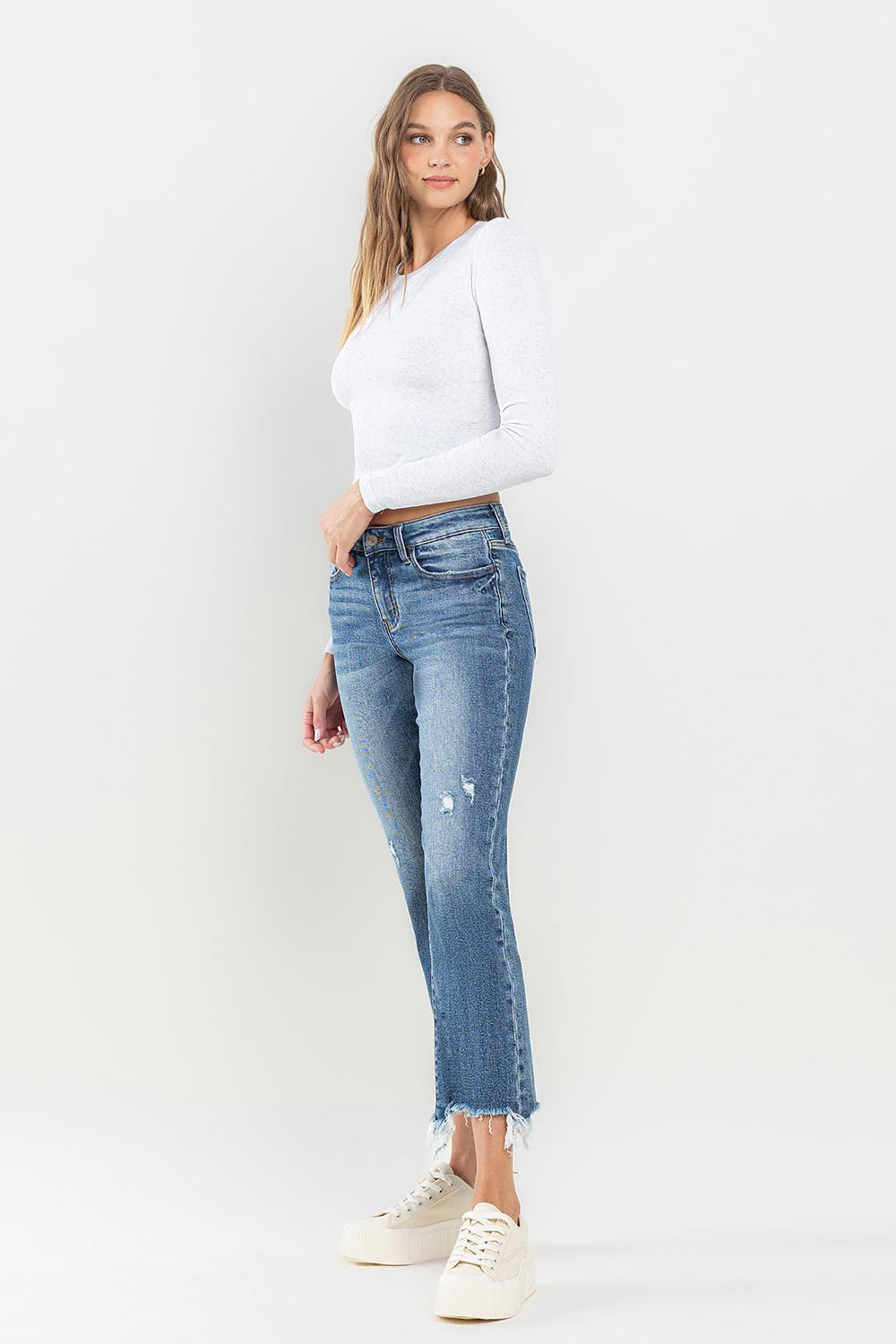 Lovervet Mid Rise Frayed Hem Jeans - Premium  - Just $62.72! Shop now at Nine Thirty Nine Design