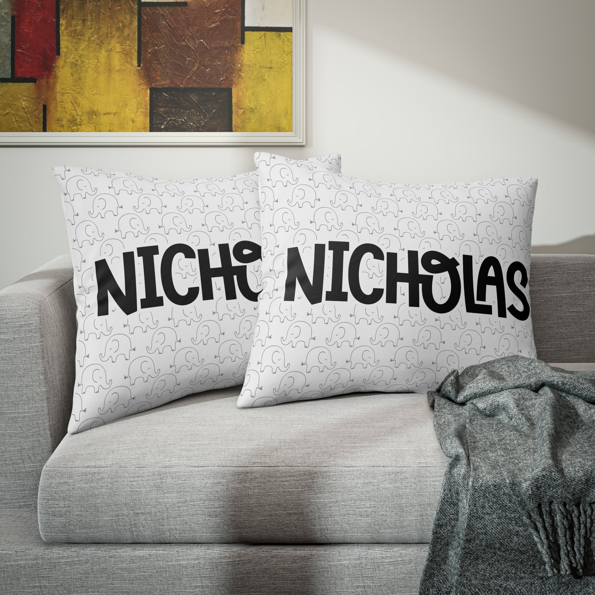 Personalized Black and White Elephant Pillow Case - Premium Home Decor - Just $22.50! Shop now at Nine Thirty Nine Design