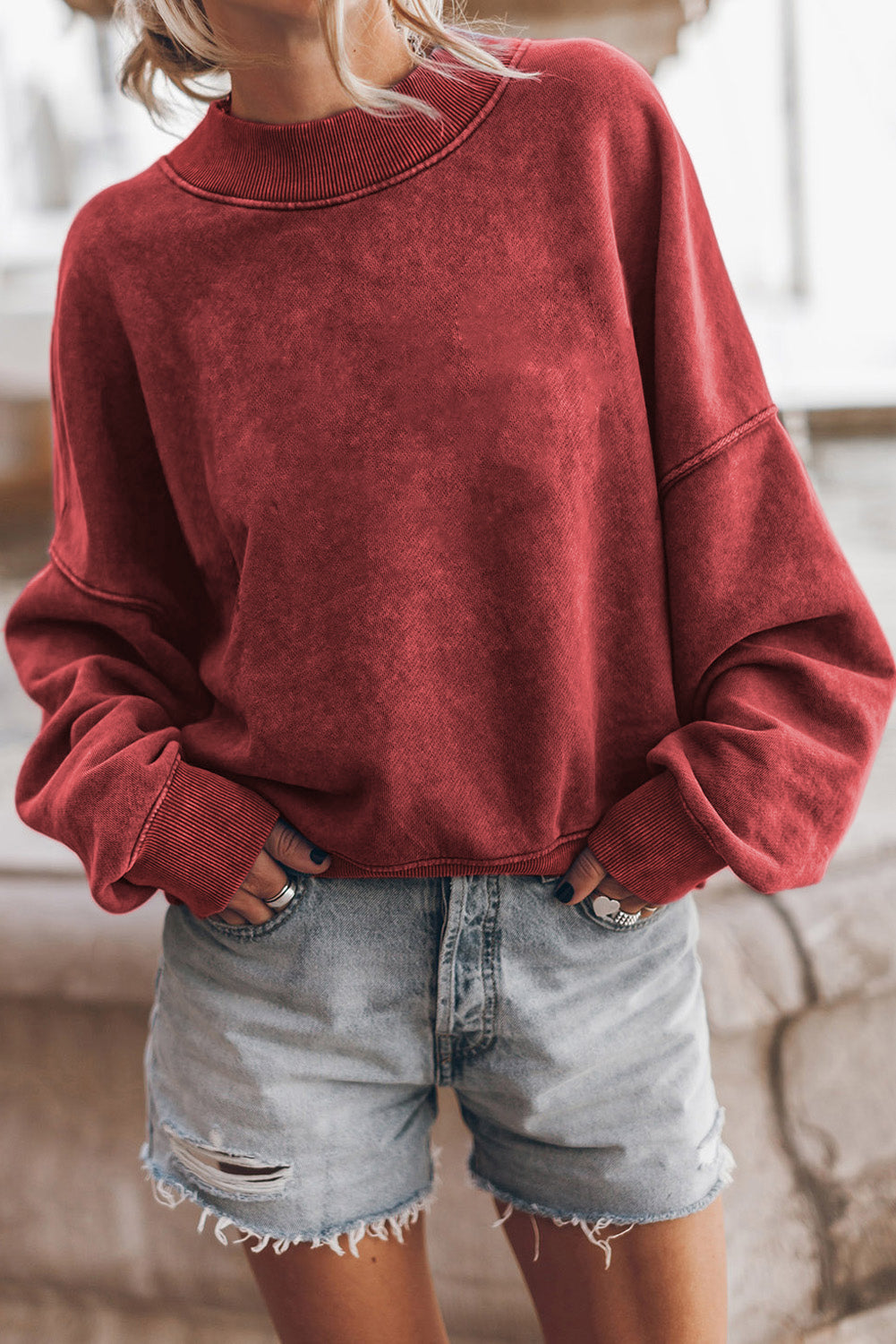 Round Neck Dropped Shoulder Sweatshirt - Premium Sweatshirt - Just $41! Shop now at Nine Thirty Nine Design