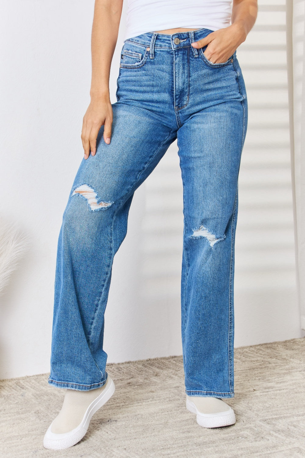 Judy Blue Full Size High Waist Distressed Straight-Leg Jeans - Premium  - Just $74.64! Shop now at Nine Thirty Nine Design