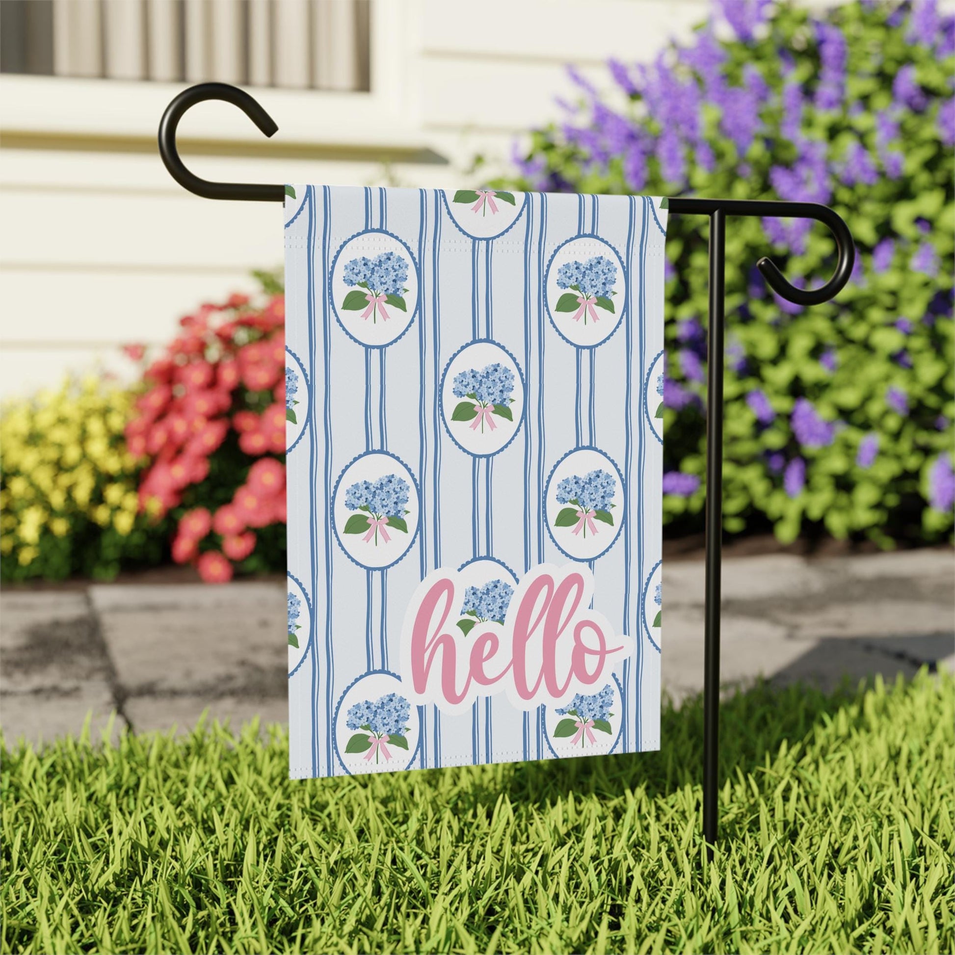 Blue Hydrangea Chinoserrie Welcome Garden and House Flag 