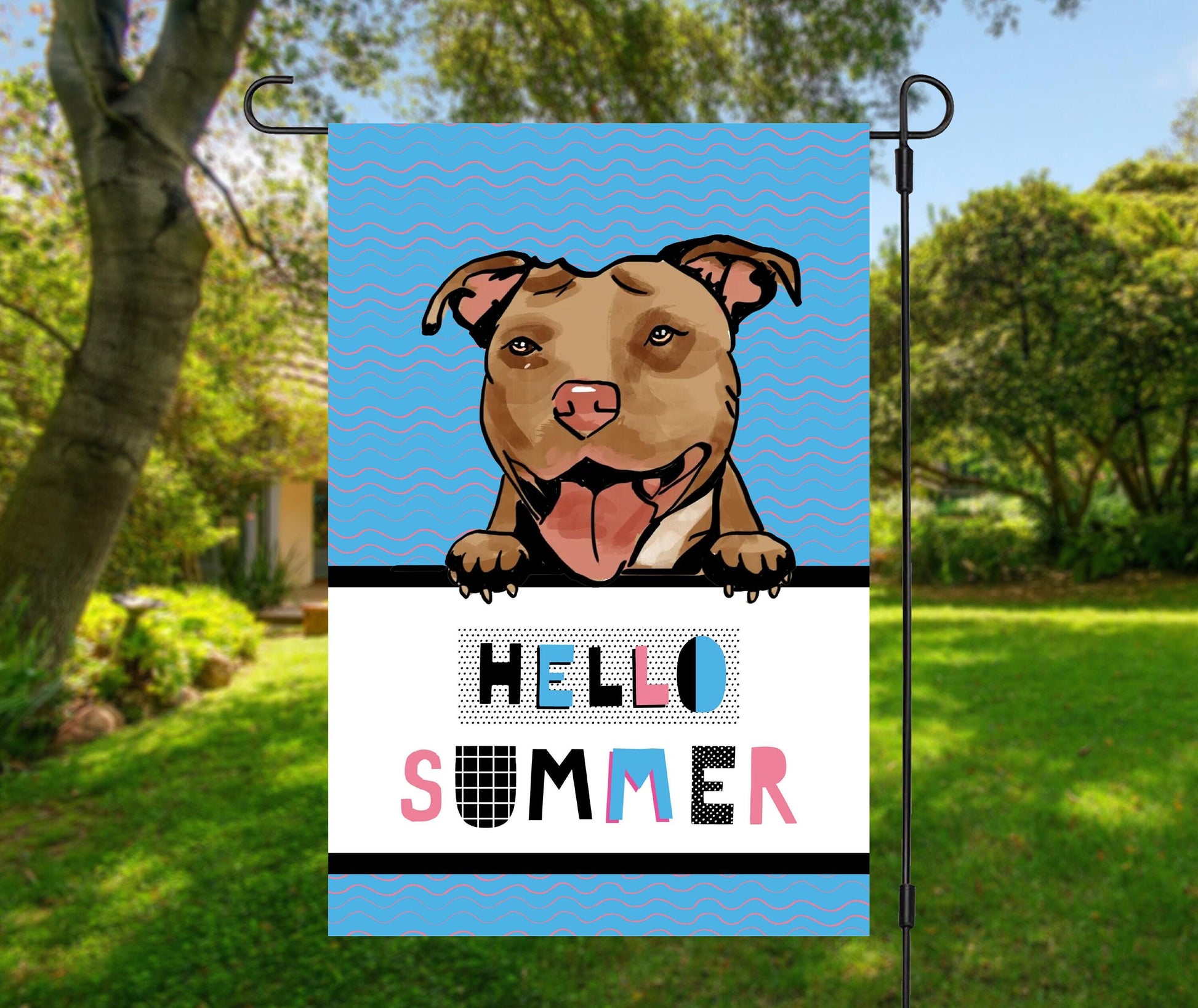 Hello Summer Pitbull Garden Flag 