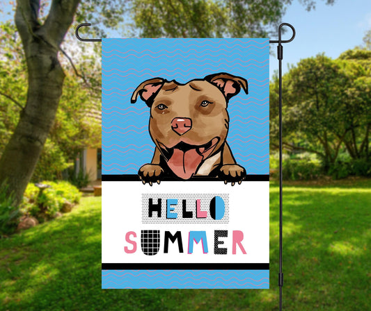 Hello Summer Pitbull Garden Flag 