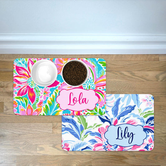 Personalized Pet Food Mat Preppy Brights Pattern Pet Mats
