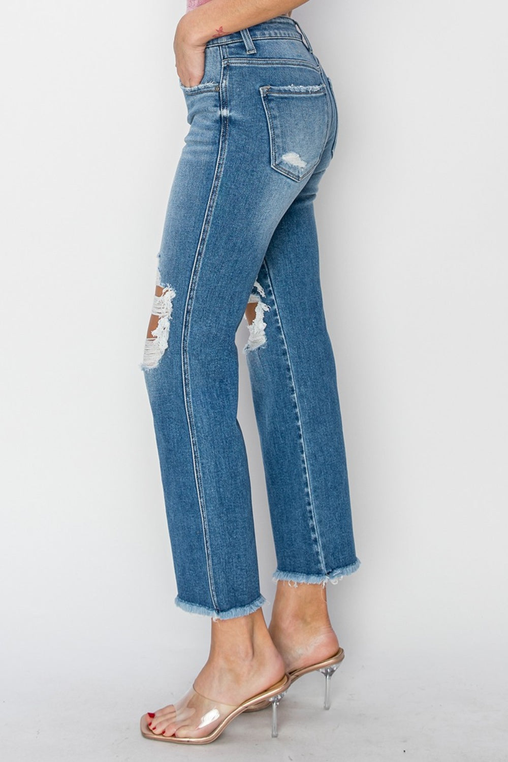 RISEN Mid Rise Distressed Cropped Flare Jeans - Premium  - Just $63.62! Shop now at Nine Thirty Nine Design