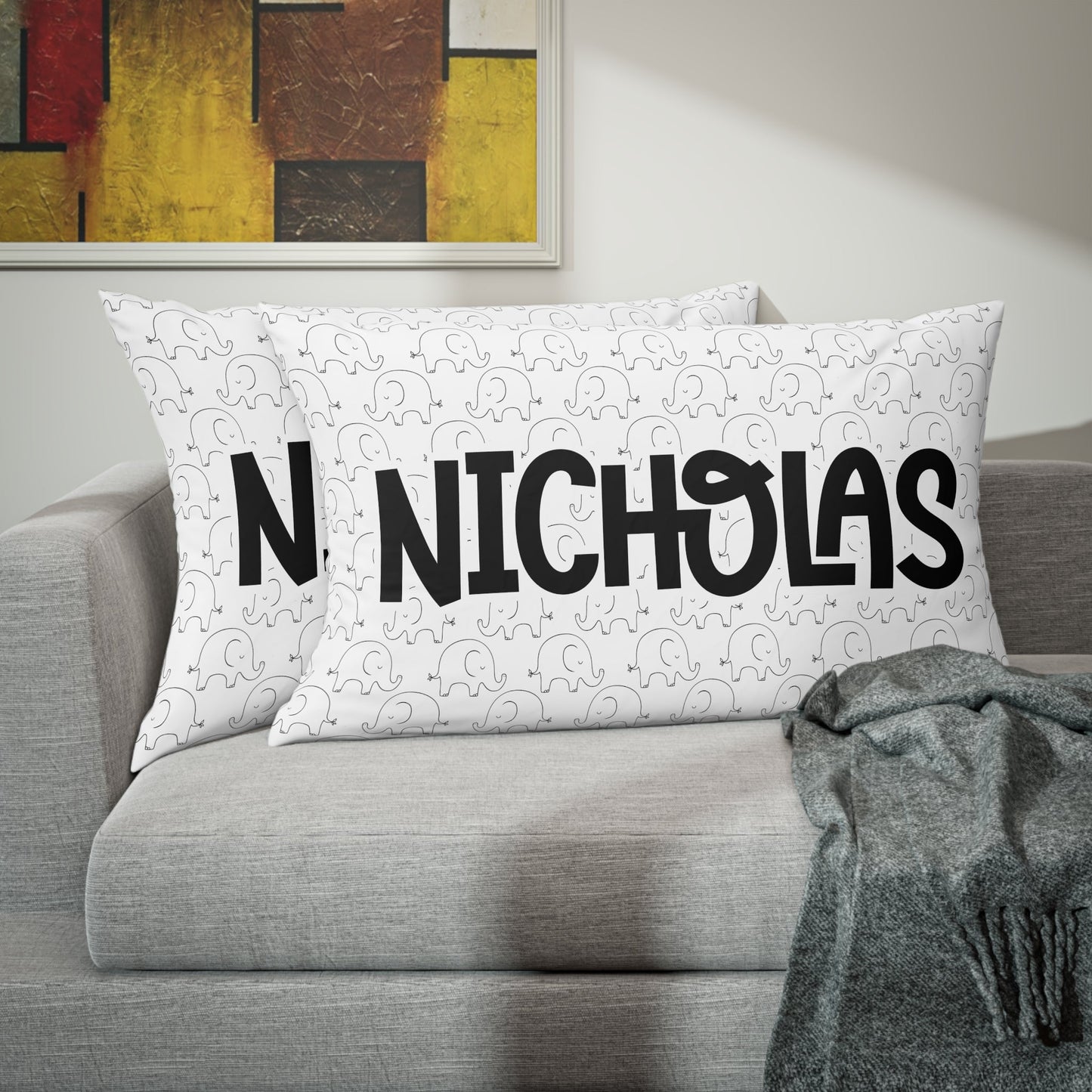 Personalized Black and White Elephant Pillow Case - Premium Home Decor - Just $22.50! Shop now at Nine Thirty Nine Design