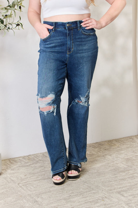 Judy Blue Full Size High Waist 90's Distressed Straight Jeans - Premium  - Just $64! Shop now at Nine Thirty Nine Design
