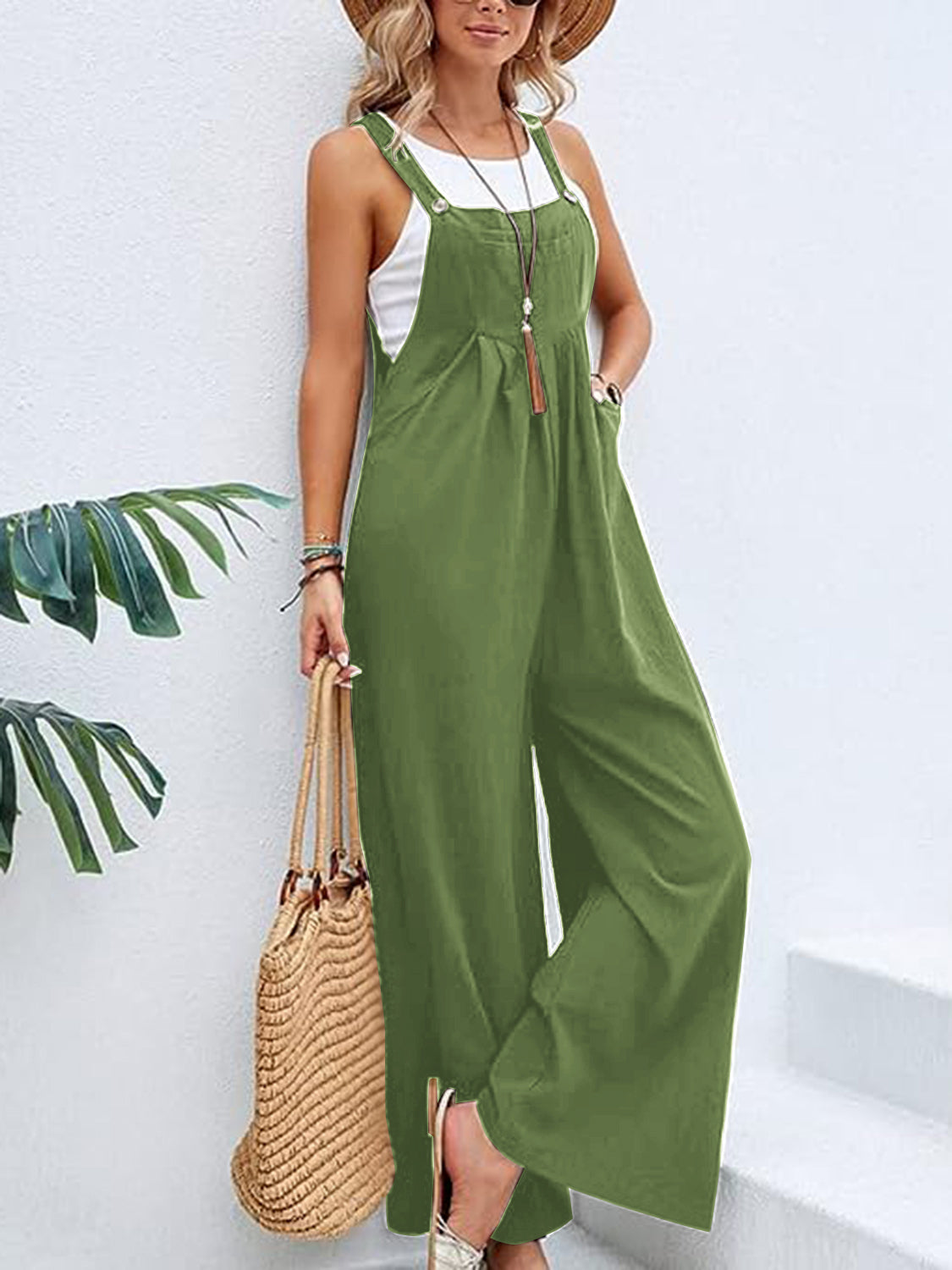 Full Size Wide Leg Overalls with Pockets Pants