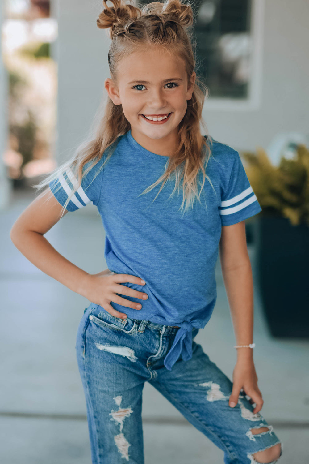 Girls Striped Tie Front T-Shirt 