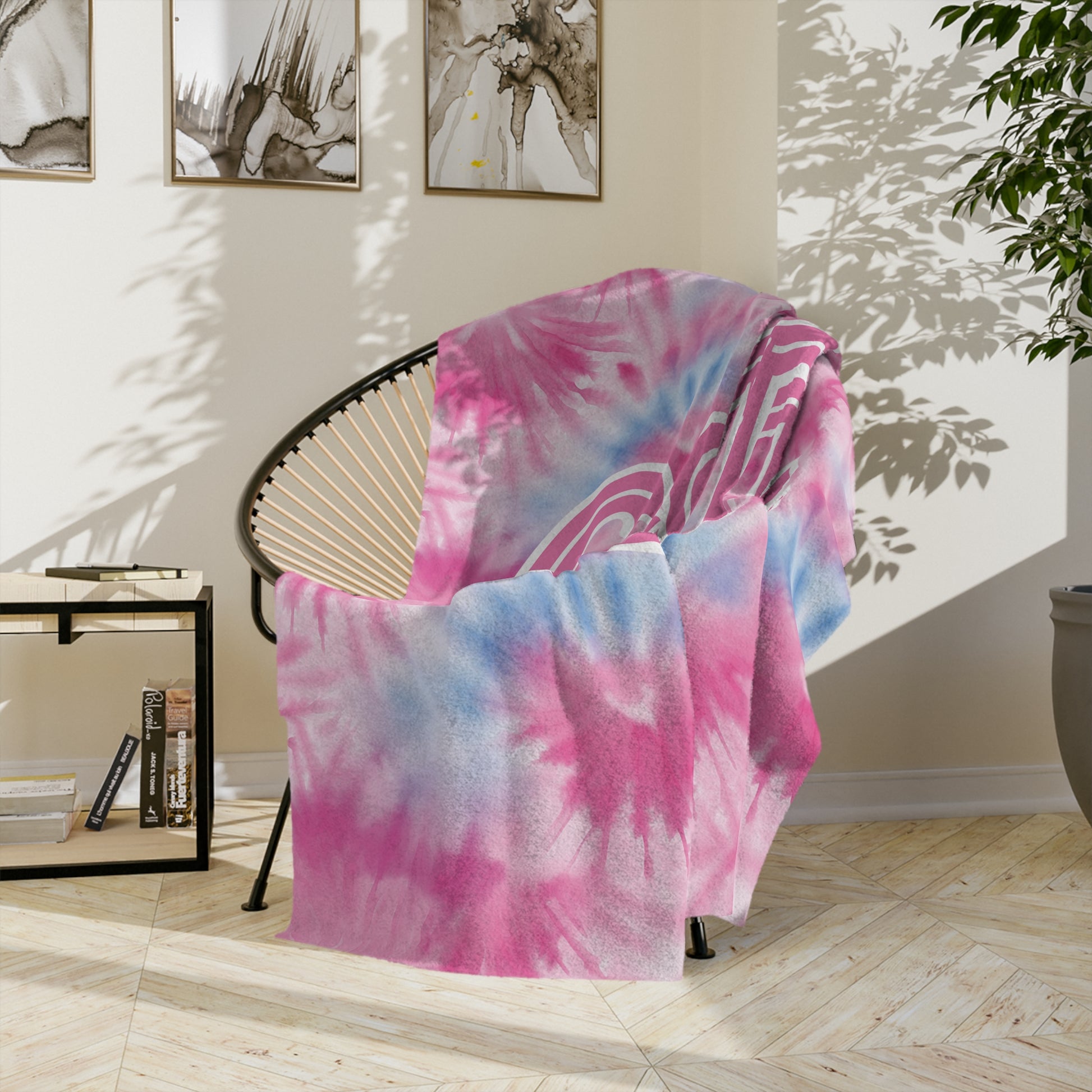 Personalized Pink and Blue Tie Dye Styled Velveteen Microfiber Blanket Home Decor