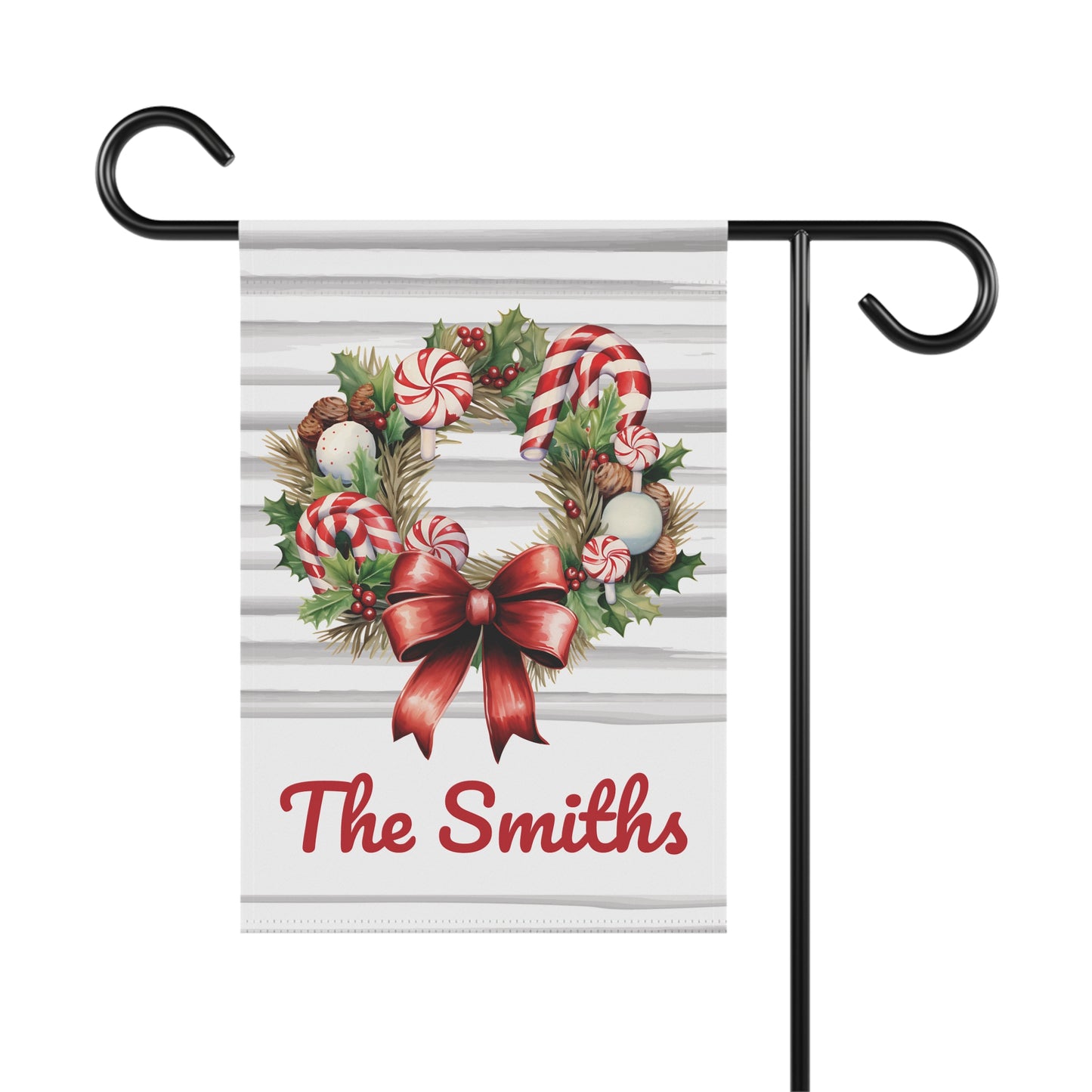 Candy Cane Wreath Personalized Winter Garden Flag - Premium Home Decor - Just $21.50! Shop now at Nine Thirty Nine Design
