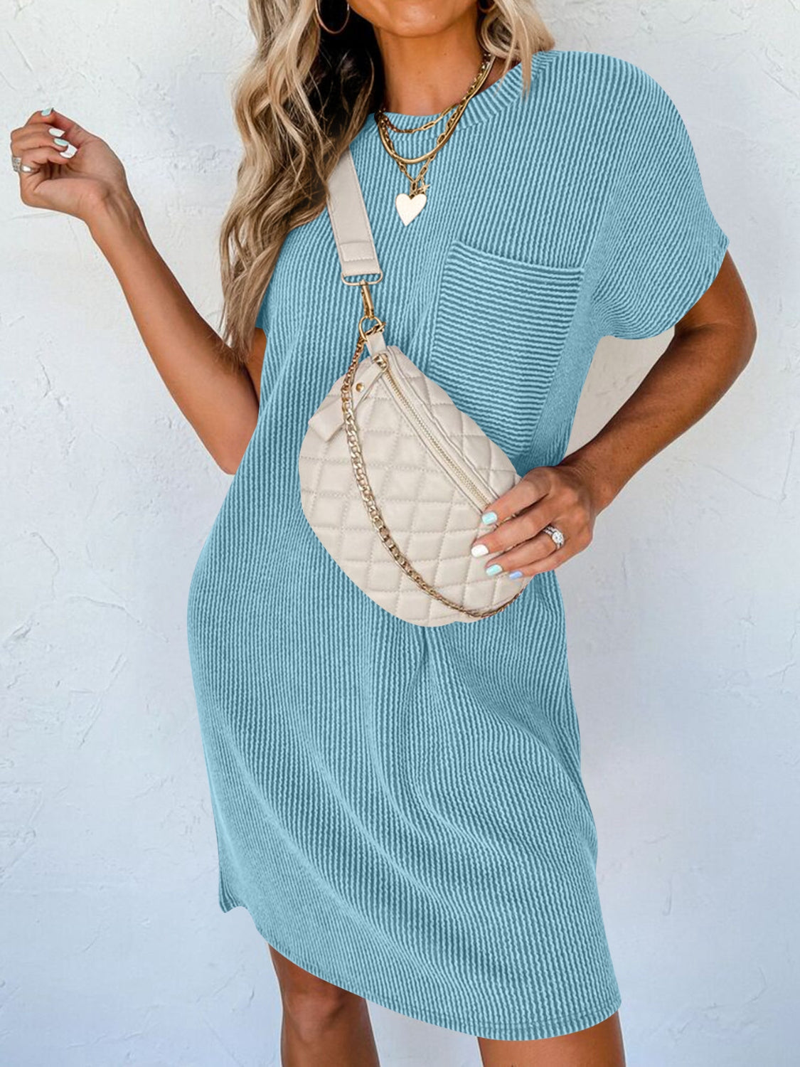Round Neck Short Sleeve Mini Dress - Premium  - Just $22.80! Shop now at Nine Thirty Nine Design