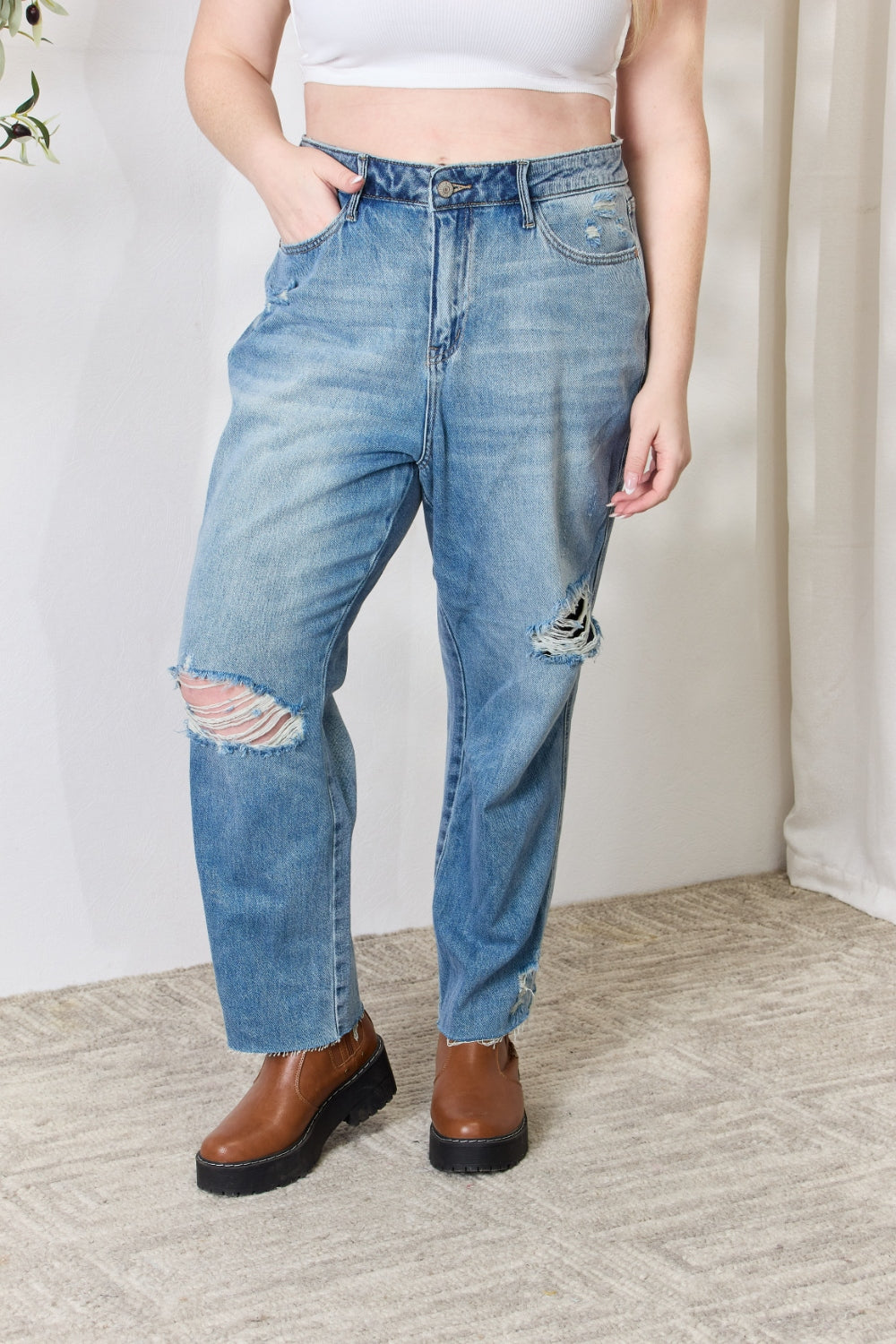 Judy Blue Full Size Distressed Raw Hem Straight Jeans - Premium  - Just $64! Shop now at Nine Thirty Nine Design