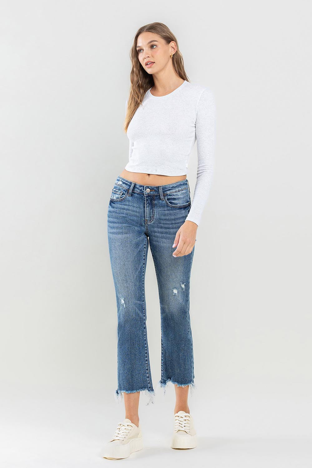 Lovervet Mid Rise Frayed Hem Jeans - Premium  - Just $62.72! Shop now at Nine Thirty Nine Design