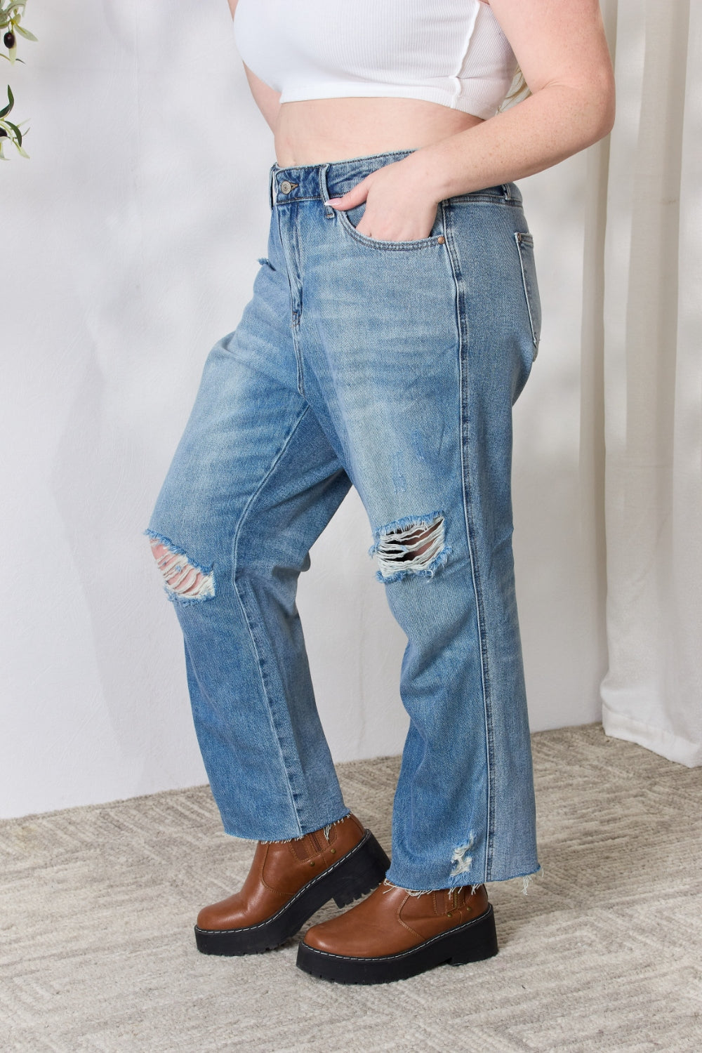 Judy Blue Full Size Distressed Raw Hem Straight Jeans - Premium  - Just $64! Shop now at Nine Thirty Nine Design