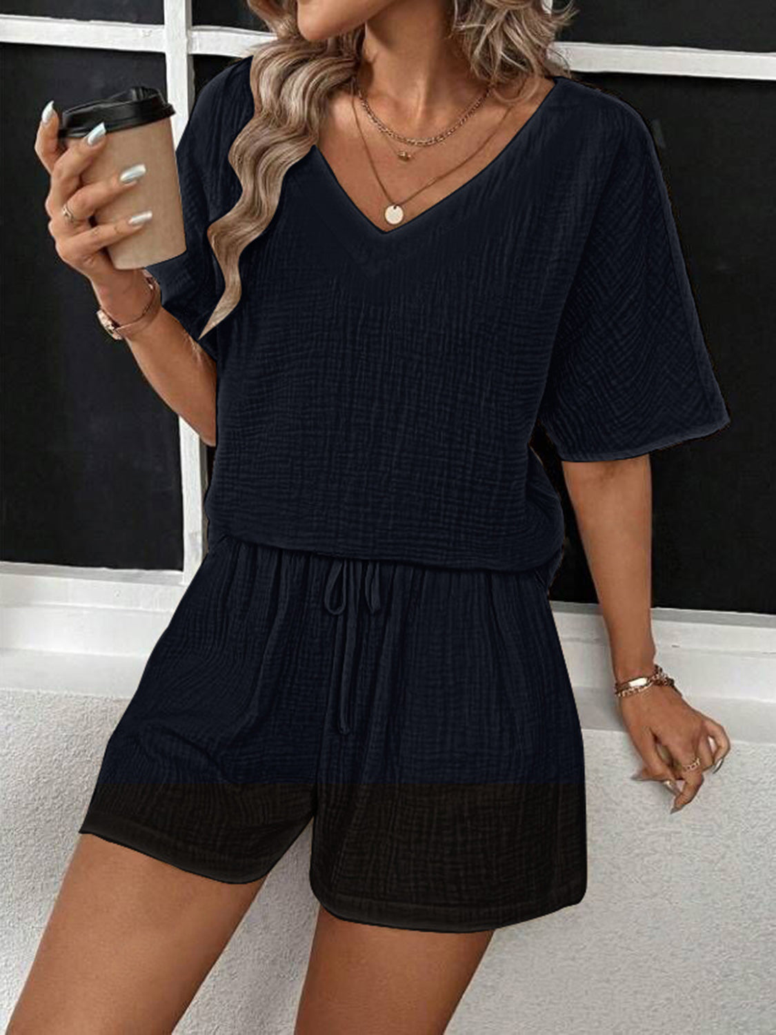 V-Neck Half Sleeve Top and Shorts Set - Premium  - Just $28! Shop now at Nine Thirty Nine Design