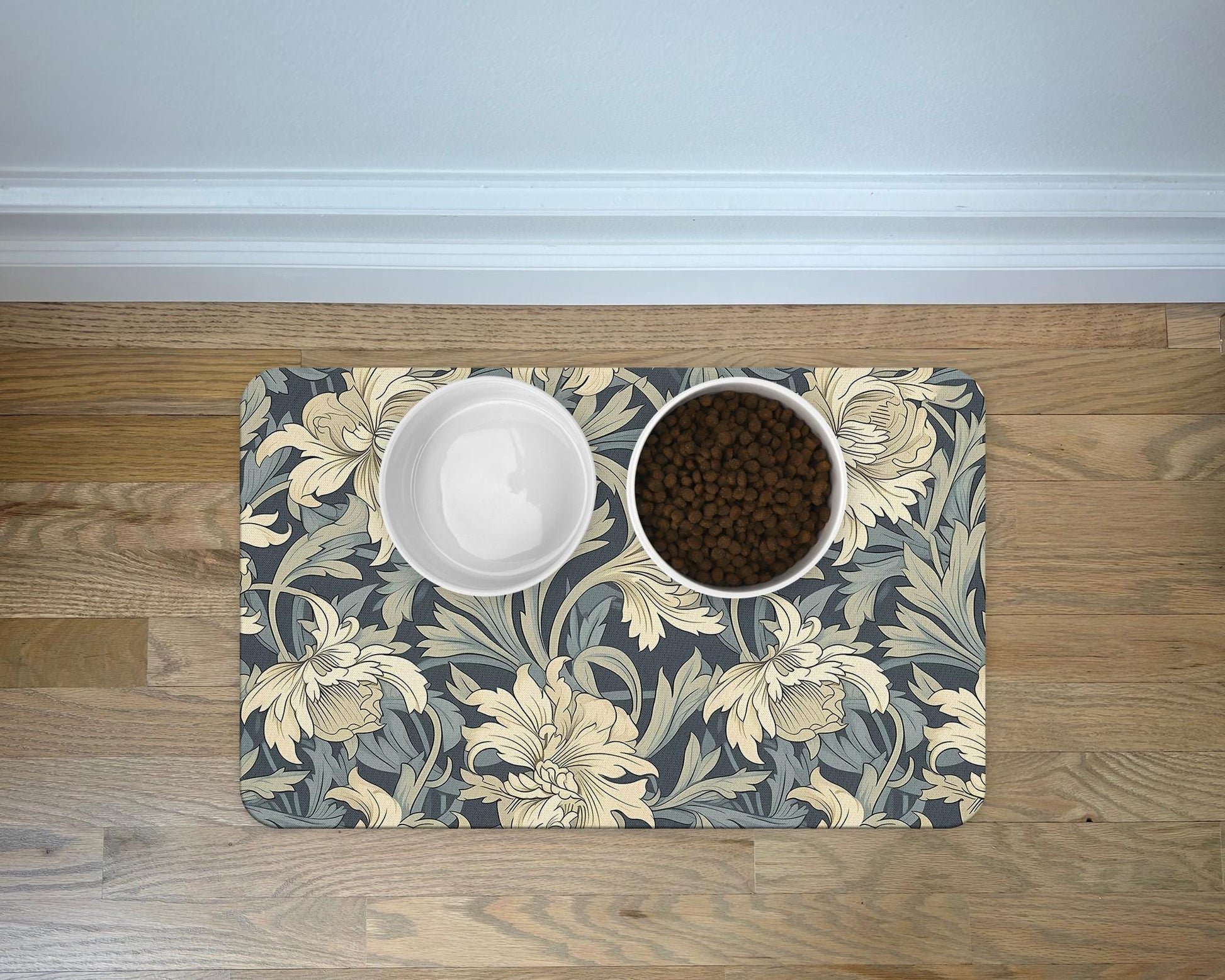William Morris Personalized Blue Floral Pet Food Mat 