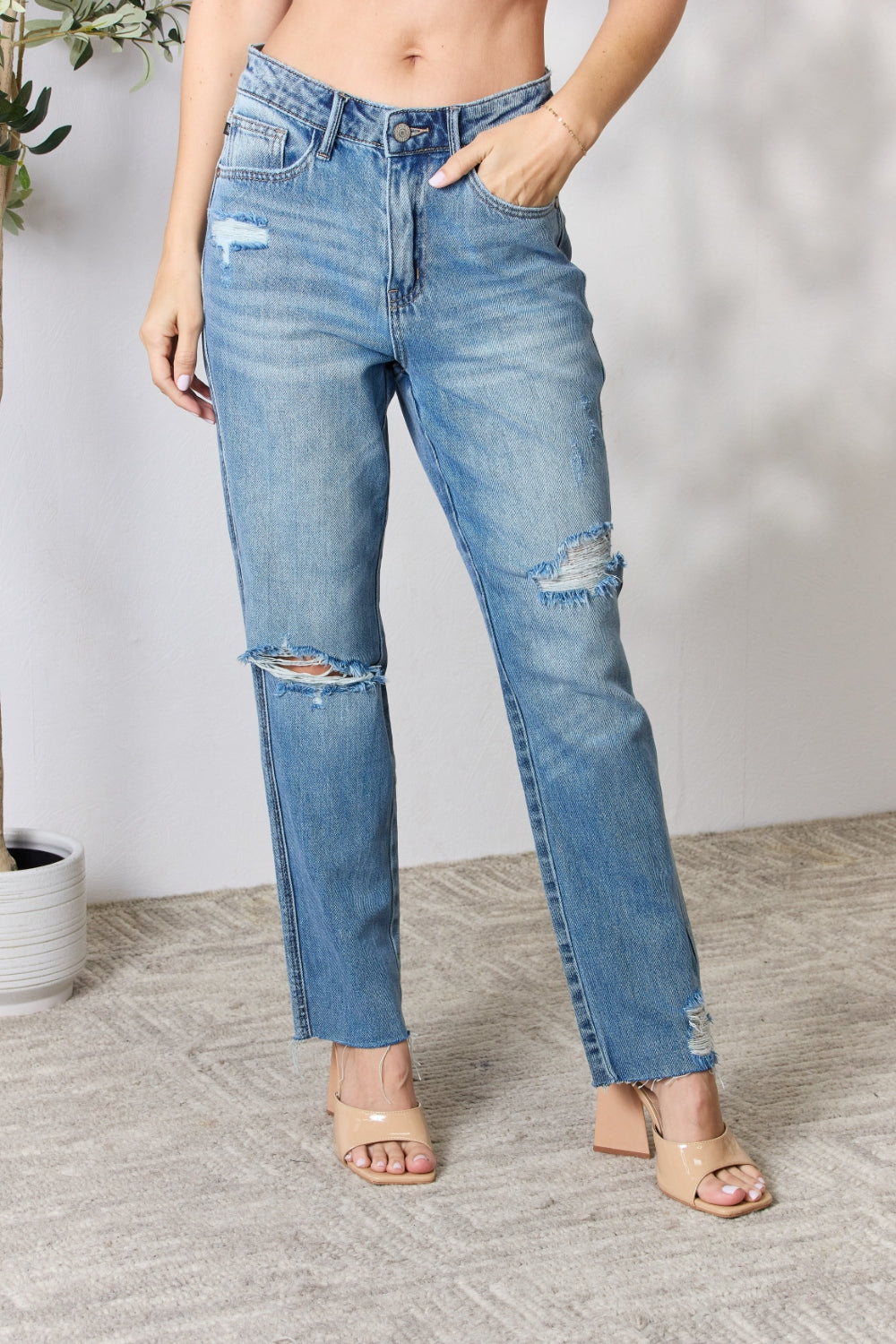 Judy Blue Full Size Distressed Raw Hem Straight Jeans - Premium  - Just $64! Shop now at Nine Thirty Nine Design