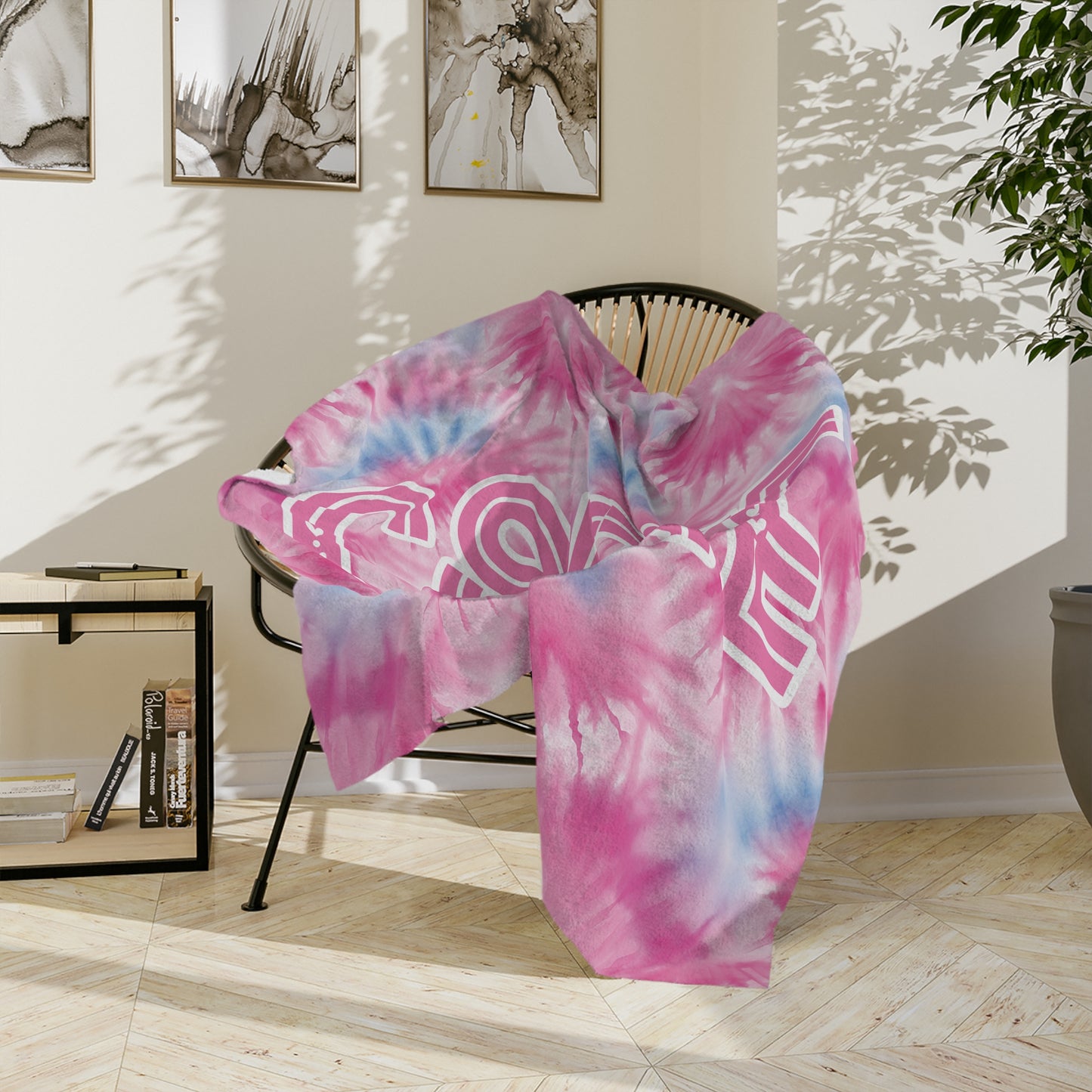 Personalized Pink and Blue Tie Dye Styled Velveteen Microfiber Blanket Home Decor