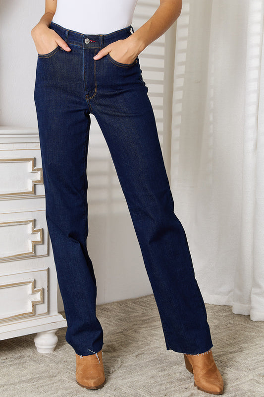 Judy Blue Full Size Raw Hem Straight Leg Jeans with Pockets - Premium  - Just $64! Shop now at Nine Thirty Nine Design