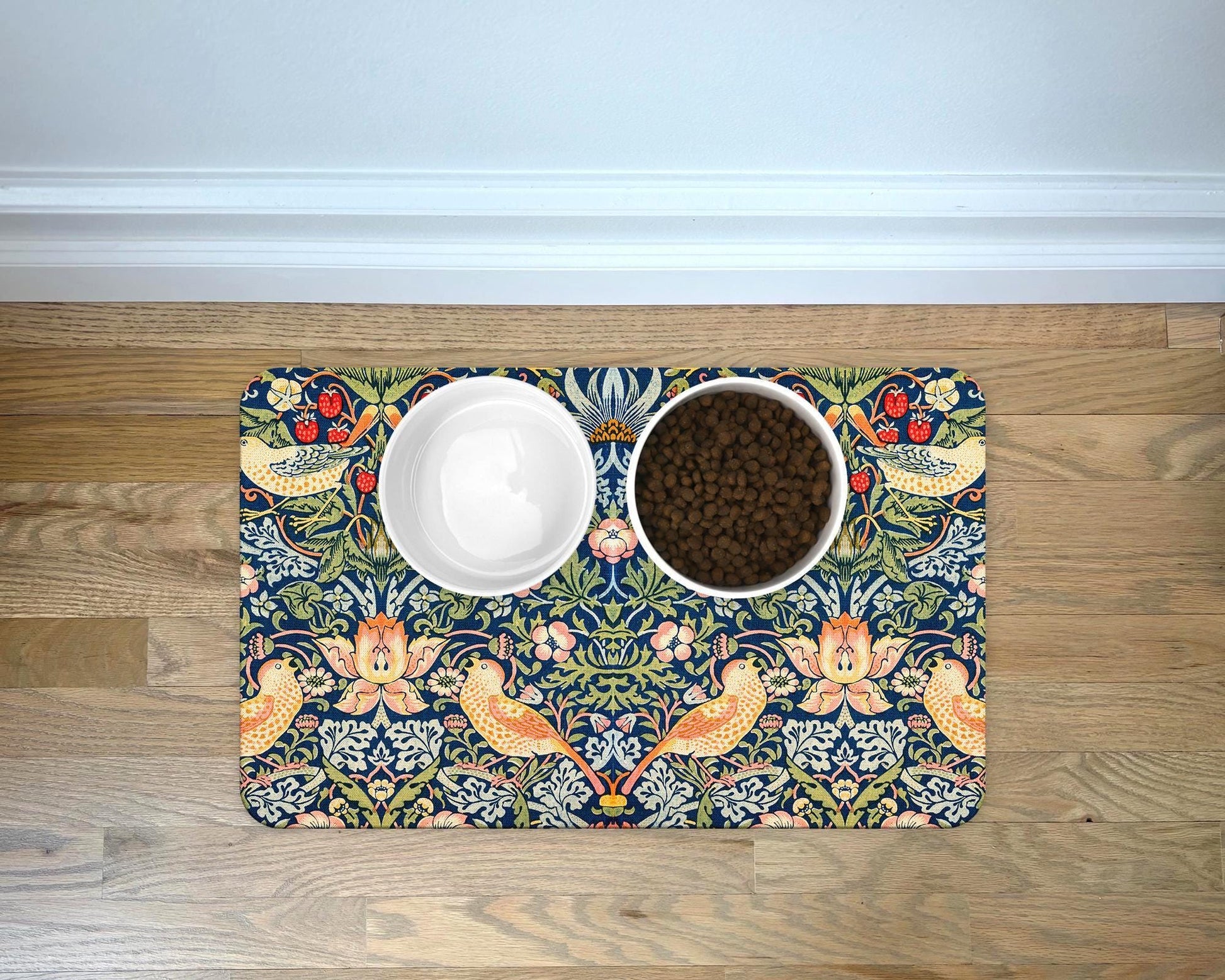 Personalized Pet Place Mat in William Morris Strawberry Thief Design Pet Mats