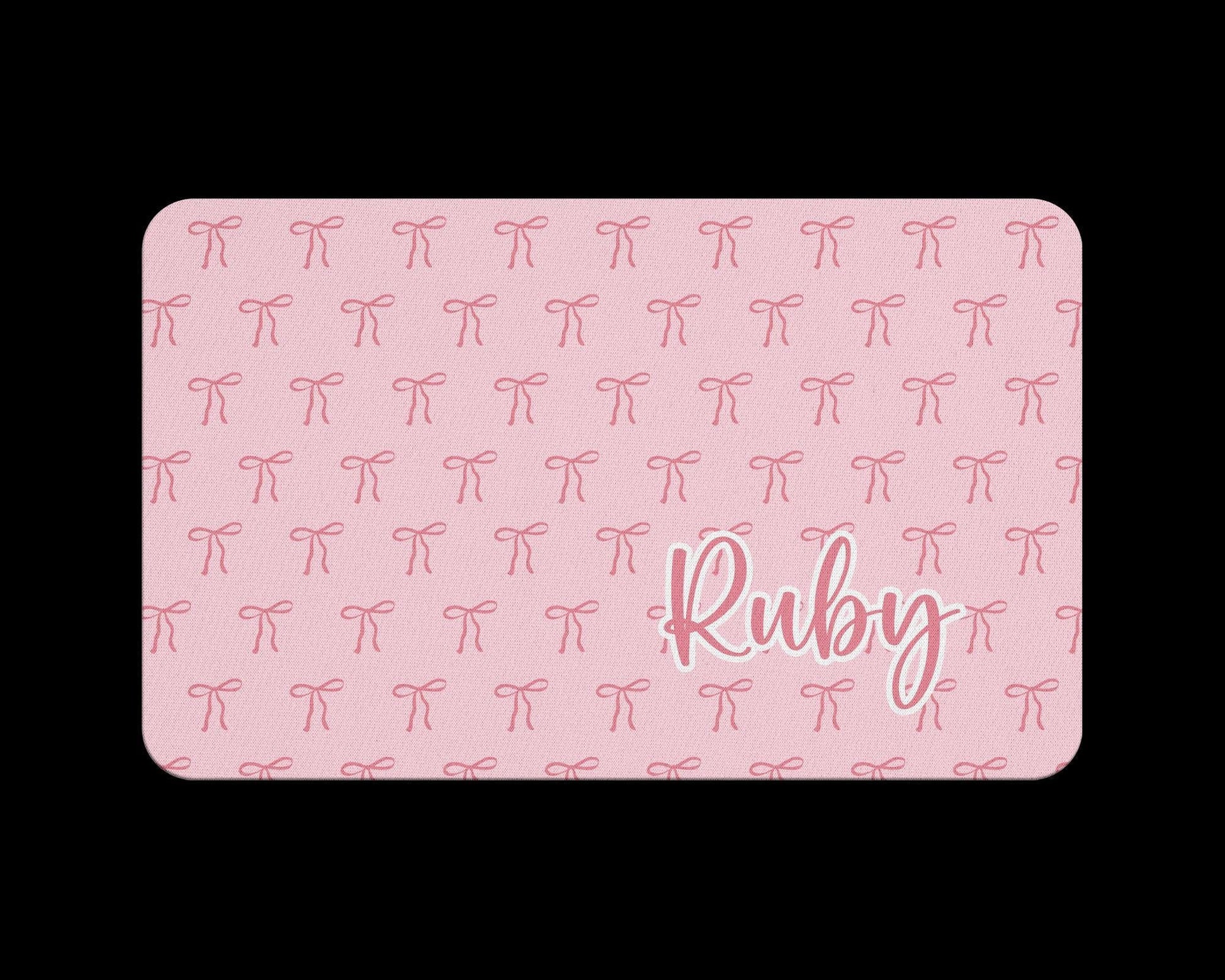 Personalized Pet Food Mat with Pink Coquette Bows and Stripes 