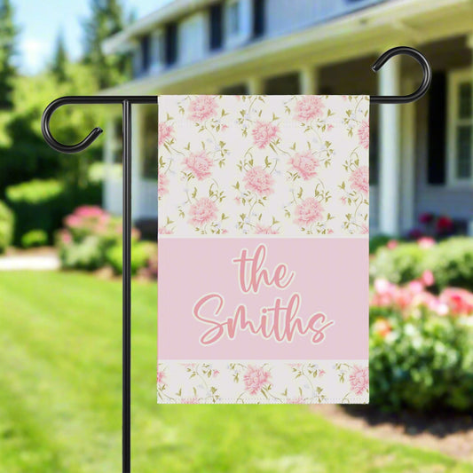Personalized Pink and Green Floral Garden Flag Home Decor